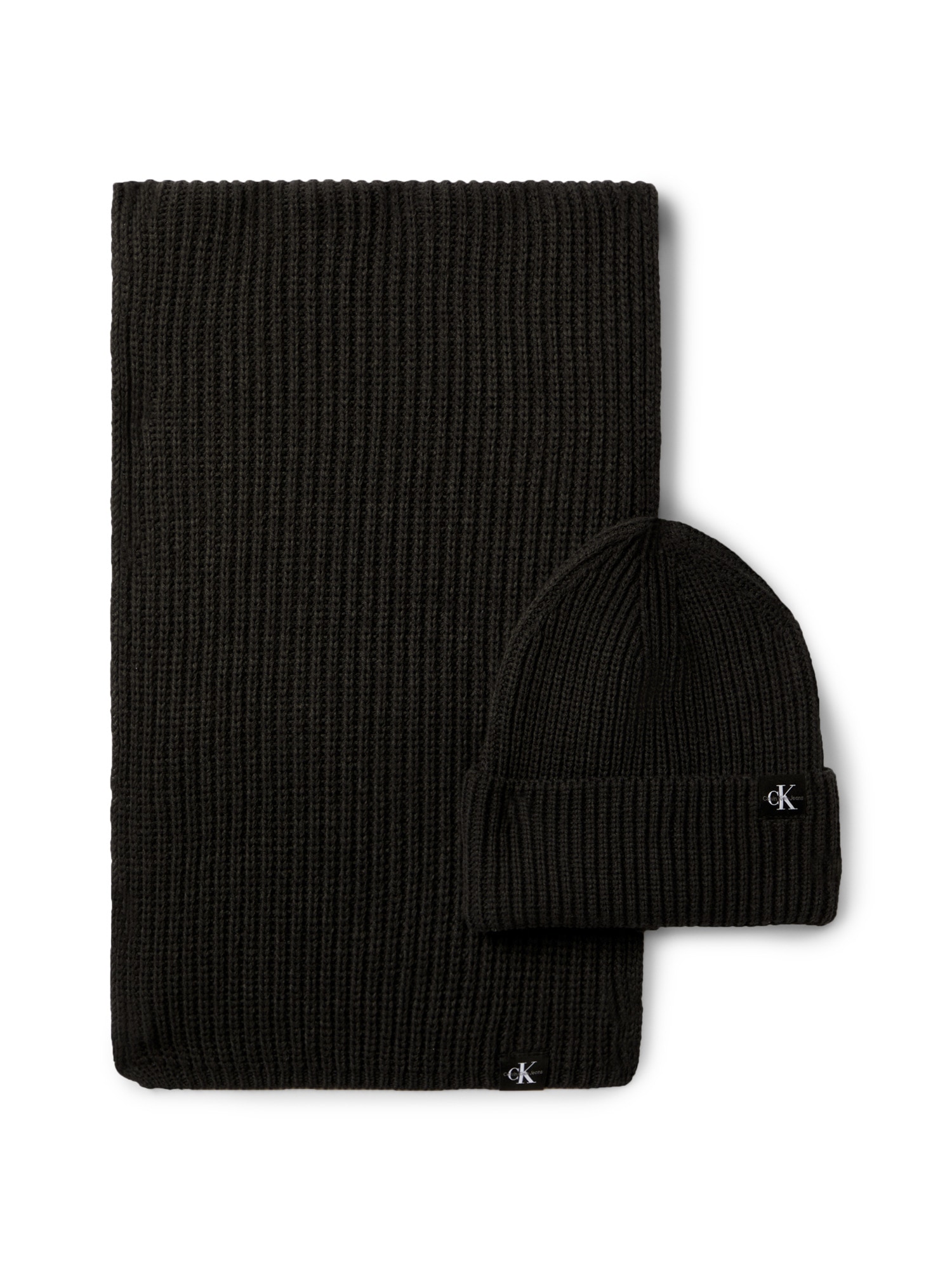 Calvin Klein Jeans Strickmütze »Monogram Rib Scarf Beanie Set« mit Logopatch