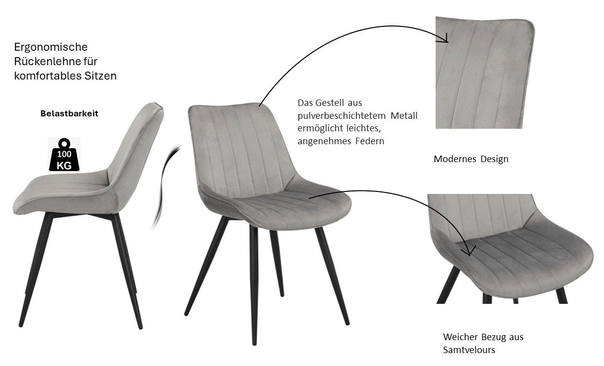 INOSIGN Esszimmerstuhl »Fairview, TOPSELLER!«, (Set), 4 St., Samtvelours, Polsterstuhl mit weichem Samtveloursbezug, Metallgestell