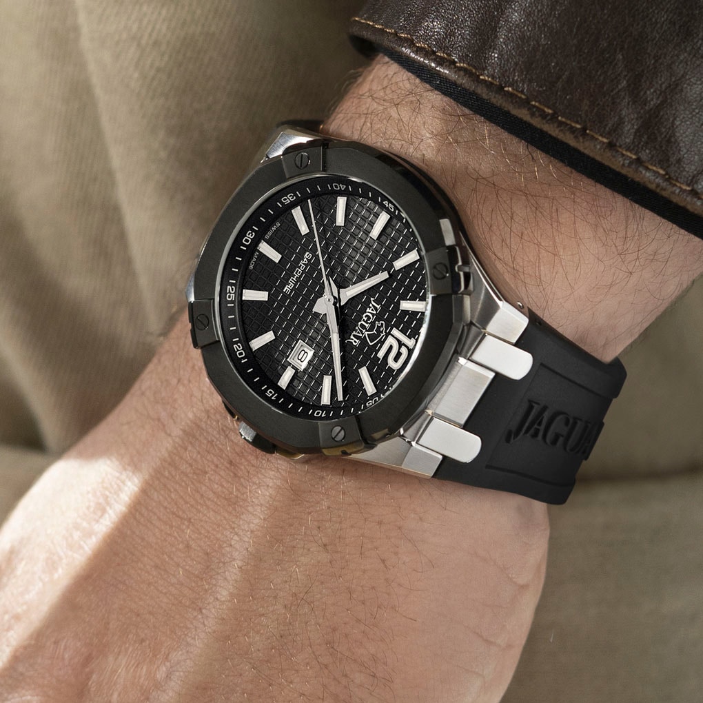 Jaguar Quarzuhr »Diplomatic«, Armbanduhr, Herrenuhr, Swiss Made, analog, Tag, Kautschukarmband