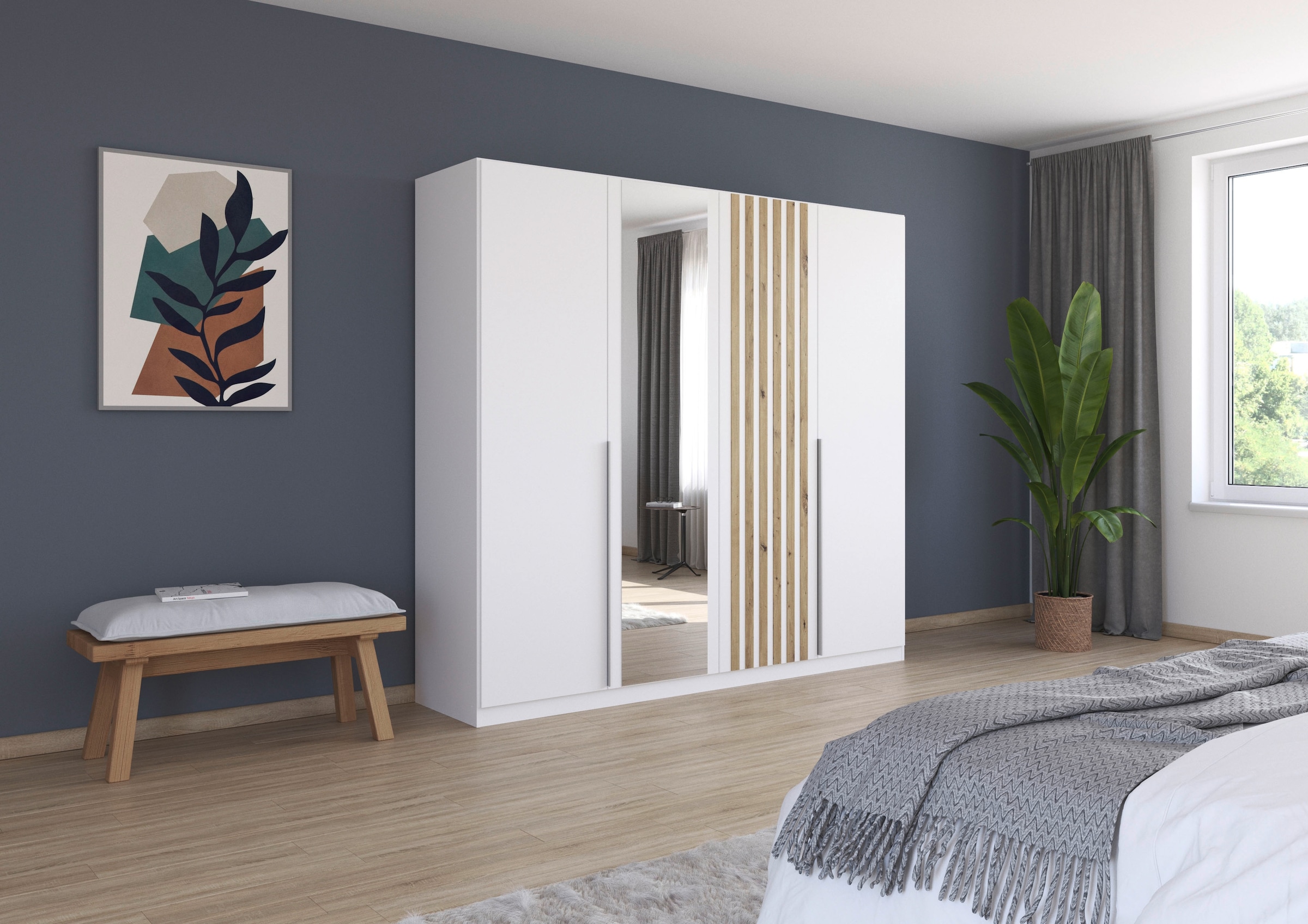 rauch Schlafzimmer-Set »Komplettzimmer Komplettschlafzimmer Komplett Set LAMELLA« Set, Schrank 226cm Bett 160/180cm in 3 Ausstattungen BASIC/CLASSIC/PREMIUM, 4 tlg. tlg.