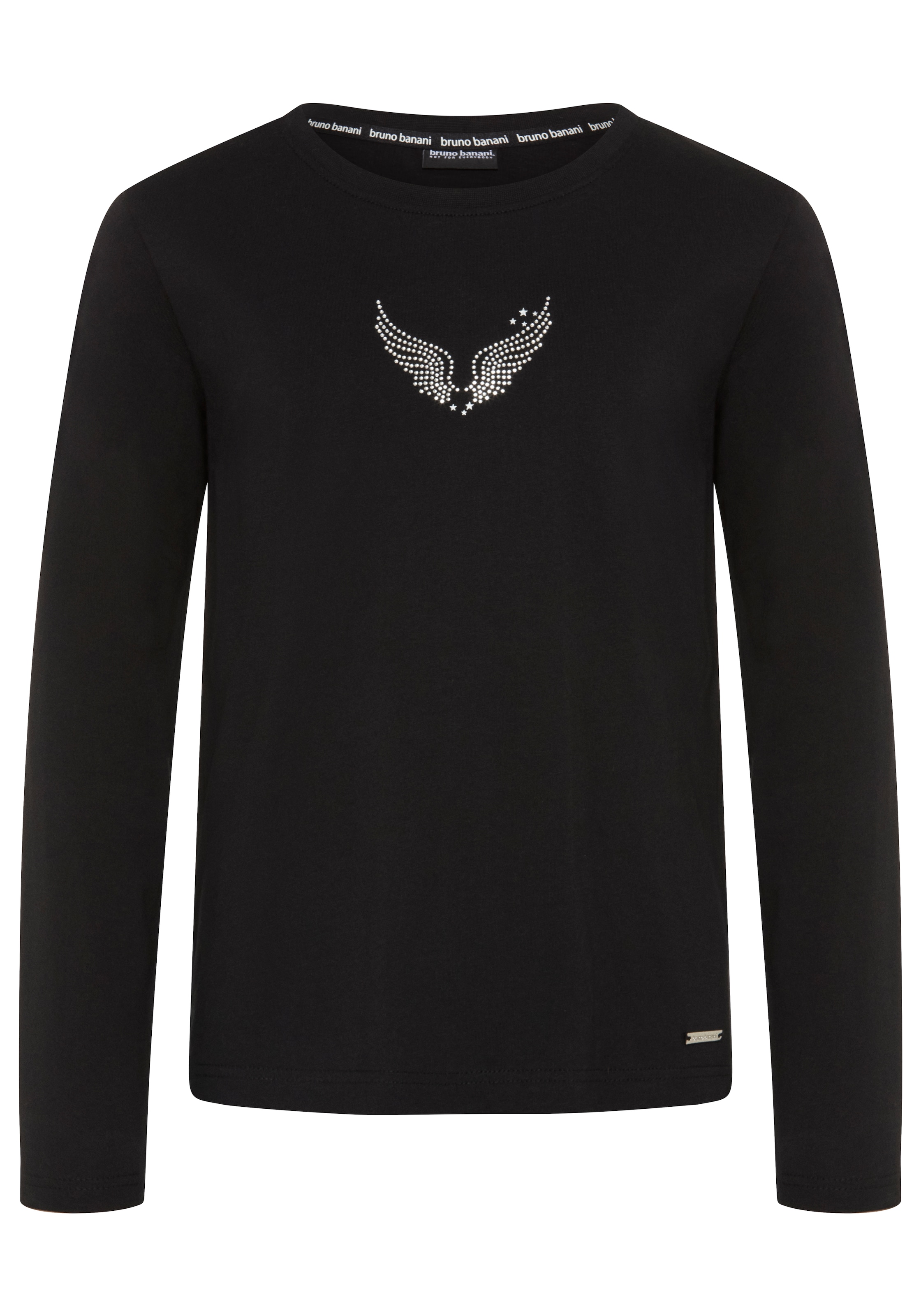 Bruno Banani Langarmshirt »Shirt mit Strass-Stein Applikation« langärmlig, hüftlange Basic-Passform, für Alltag und Streetwear
