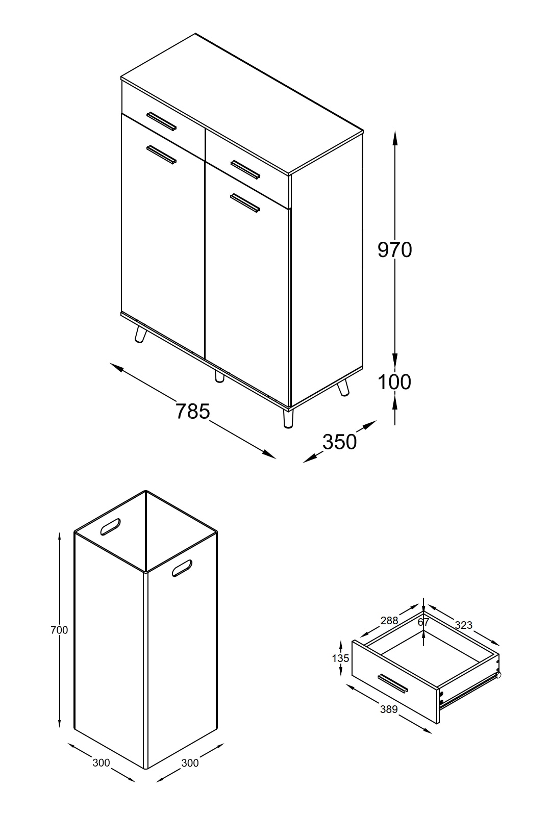 VCM Hochschrank »VCM Holz Wäscheschrank | Wäschetruhe | Wäschebox | Wäschekorb | Maße ca. H. 97 x B 79 x T. 35 cm - Landos L«, (1 St.)