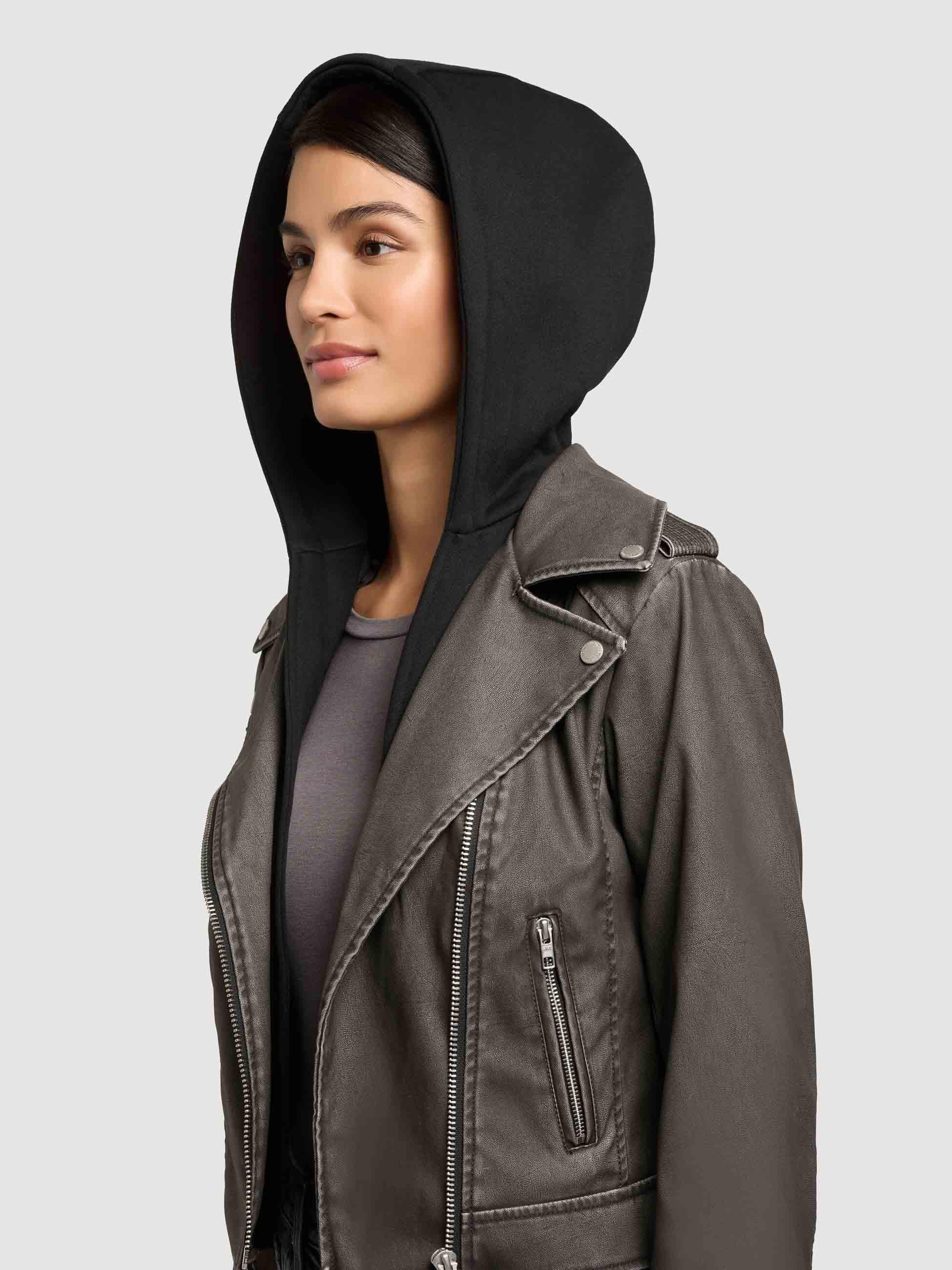 khujo Lederimitatjacke »Lederimitatjacke Yael« mit Kapuze Klassische Kunstlederjacke mit abnehmbarer Kapuze