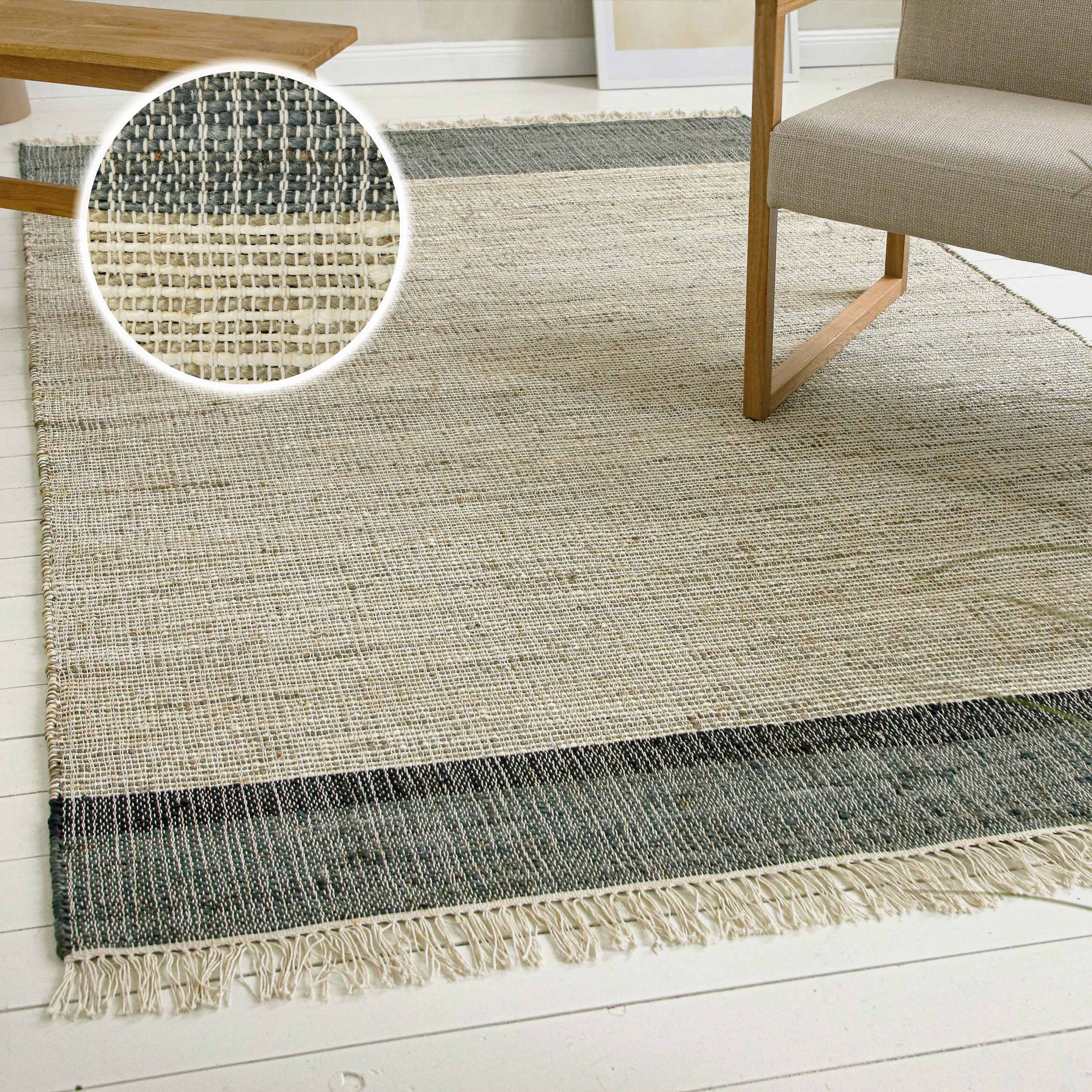 OTTO home Teppich "Bennii" rechteckig 4 mm Höhe 80% Jute, handgewebt, mit Fransen, Wohnzimmer, Naturfaser