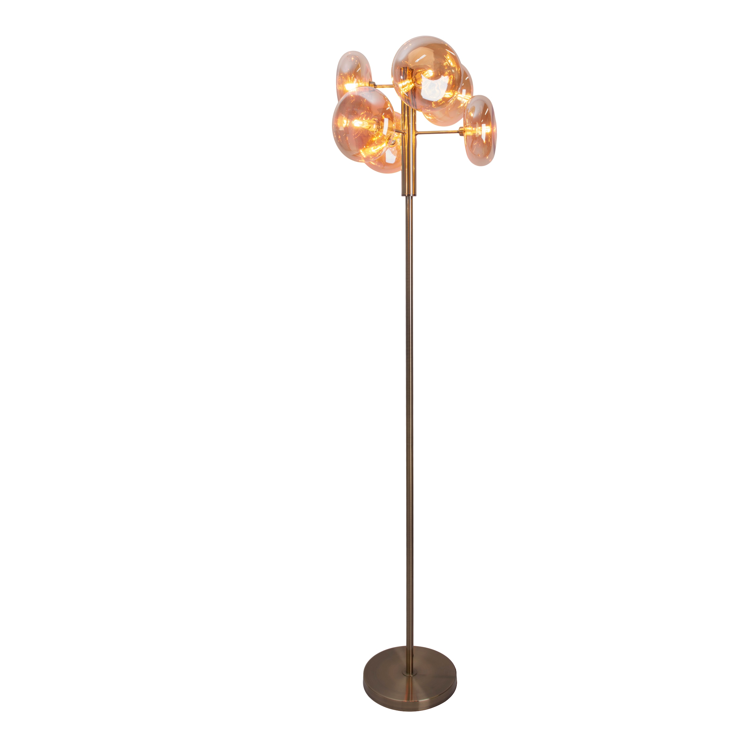 näve Stehlampe »Orion«, 6 flammig, Leuchtmittel G9 | ohne Leuchtmittel, 6flg., G9, Glasschirme messing-matt, Zuleitung 200cm m. Fußschalter