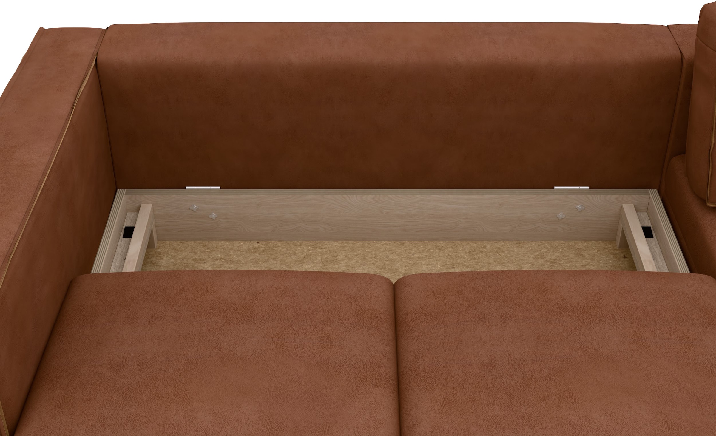 Places of Style Ecksofa »Watkins, wahlweise mit Schlaffunktion/Bettkasten, moderne offene Naht«, Recamiere beidseitig montierbar, L-Form, Breite 232 cm