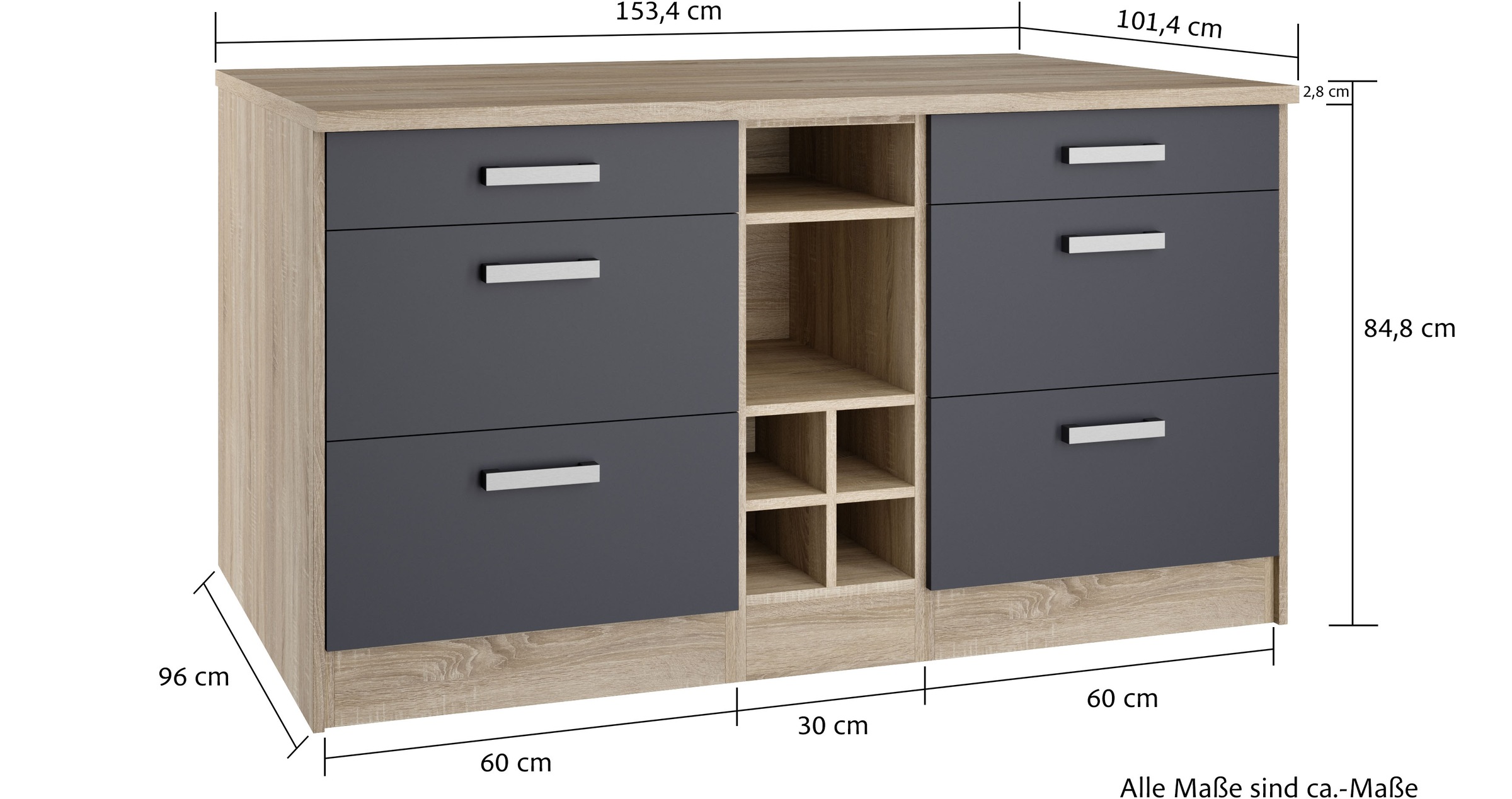 KOCHSTATION Kücheninsel »KS-Toronto«, Breite 153 cm, MDF-Fronten, Flaschenregal