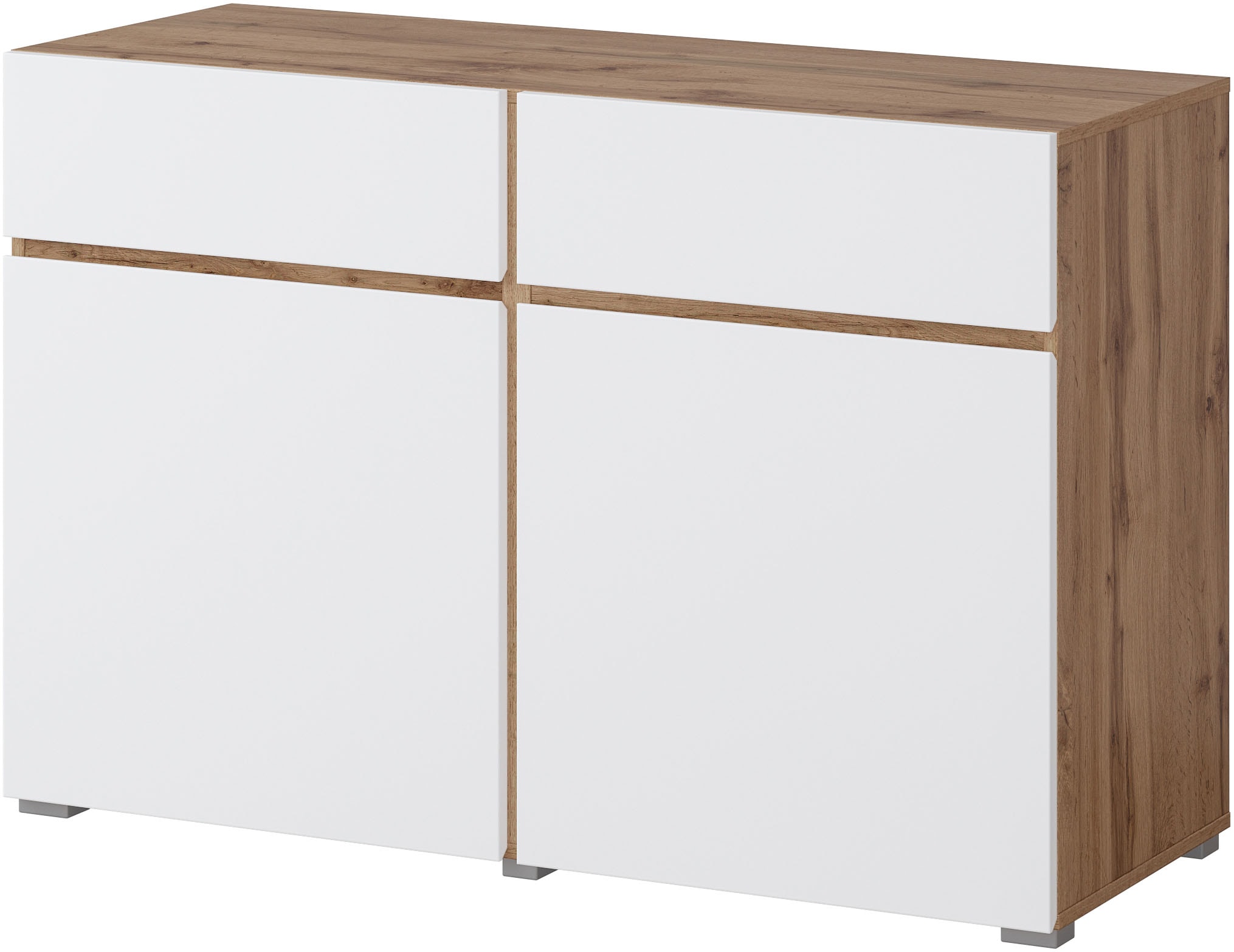 INOSIGN Sideboard »Cross,Breite 119,5 cm, moderne grifflose Kommode,2 Türen/2 Schubkästen«, Schubladenschrank,Anrichte mit viel Stauraum, Einlegeböden verstellbar