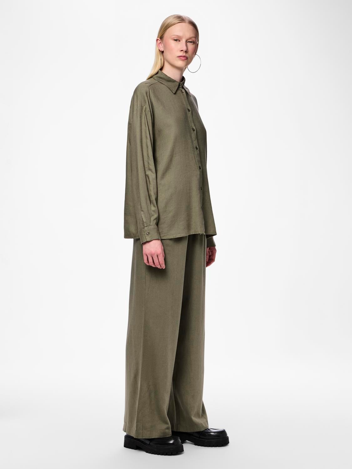 pieces Schlupfhose »PCPIA HW WIDE PANTS WVN NOOS«, mit Leinen