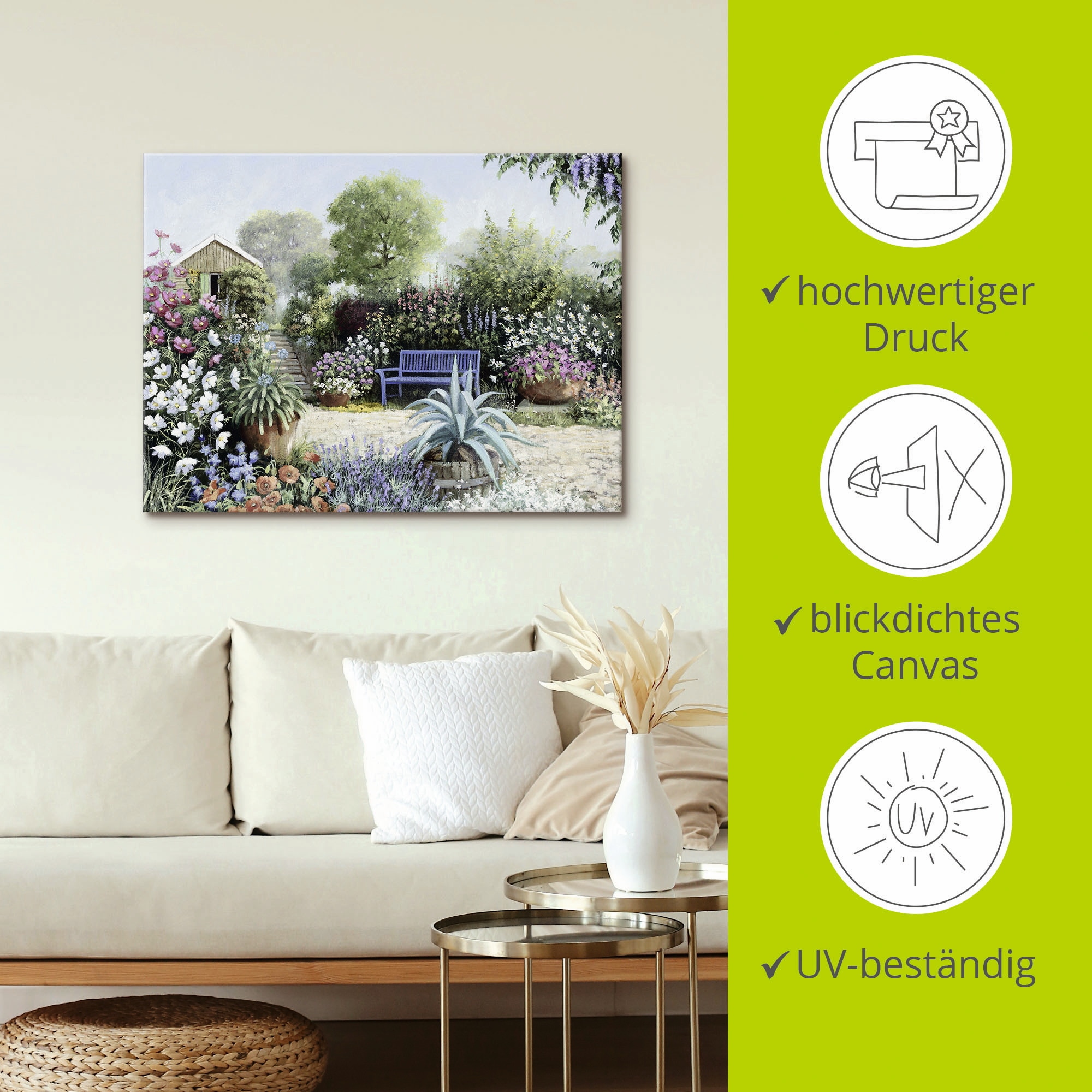 Artland Leinwandbild »Ruhiger Garten«, Garten, (1 St.), auf Keilrahmen gespannt