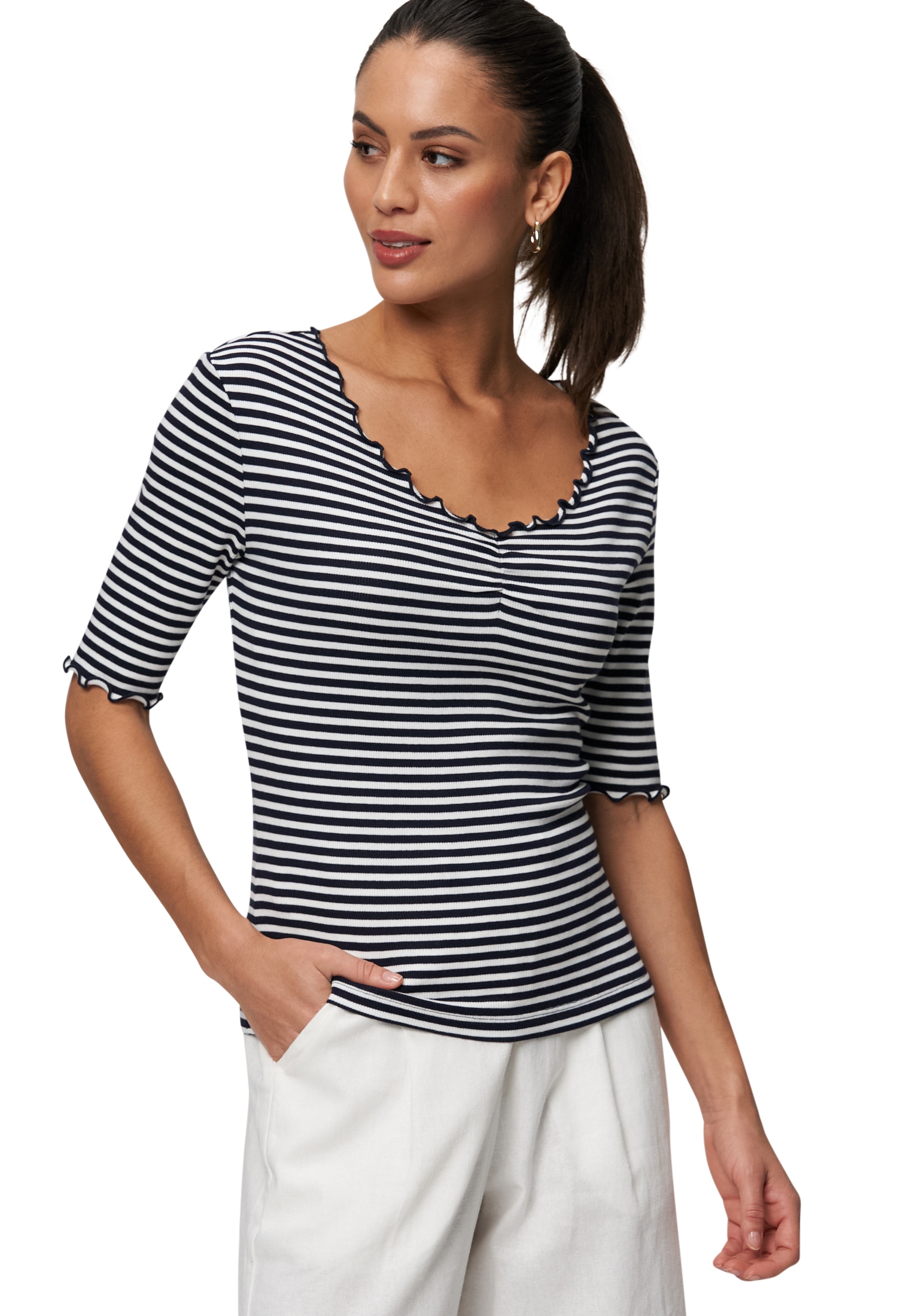 Zero T-Shirt »Streifenshirt mit Ringelsaum«