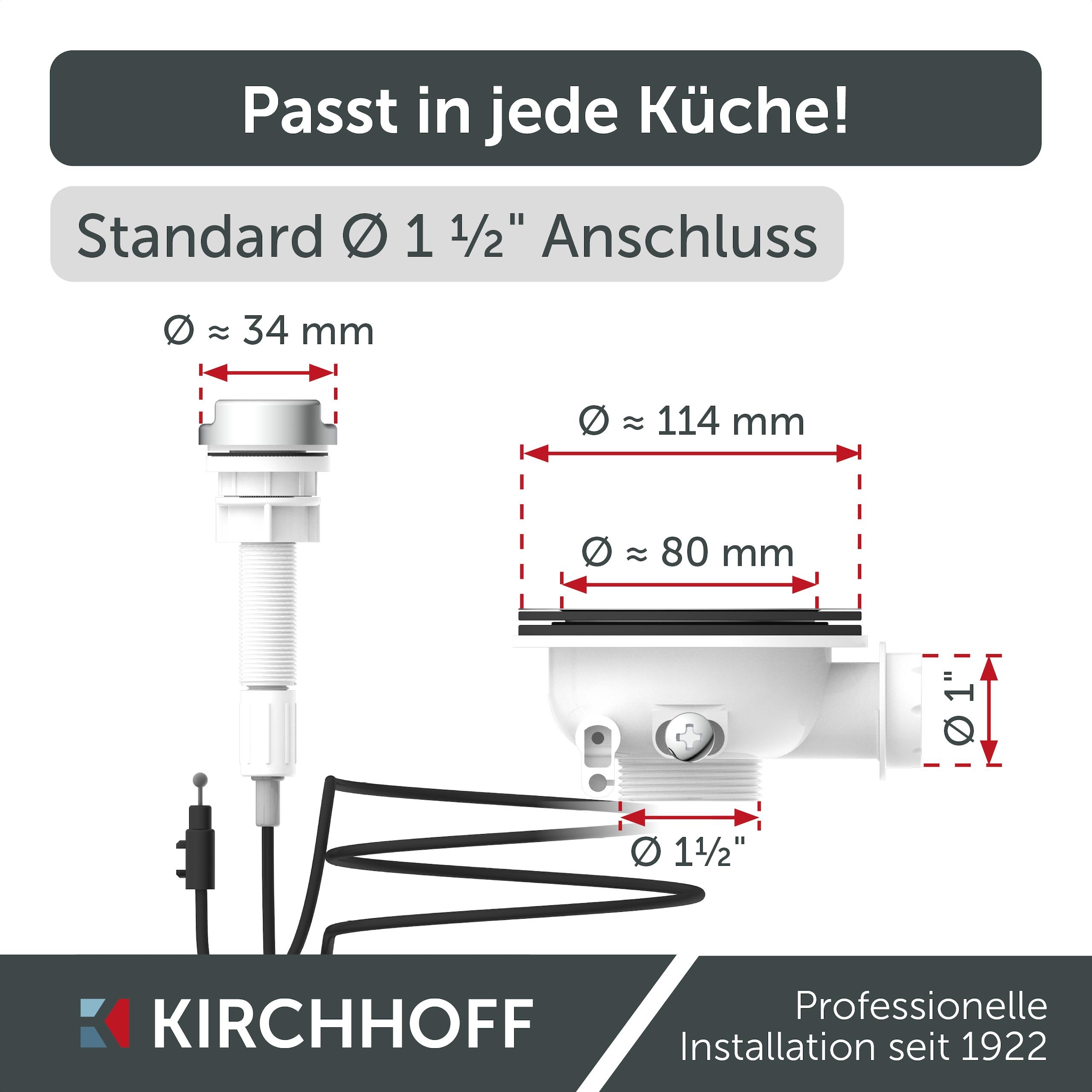 Kirchhoff Siebventil ()  Korbventil mit Überlaufanschluss+Drehbetätigung, Bowdenzug, Edelstahl