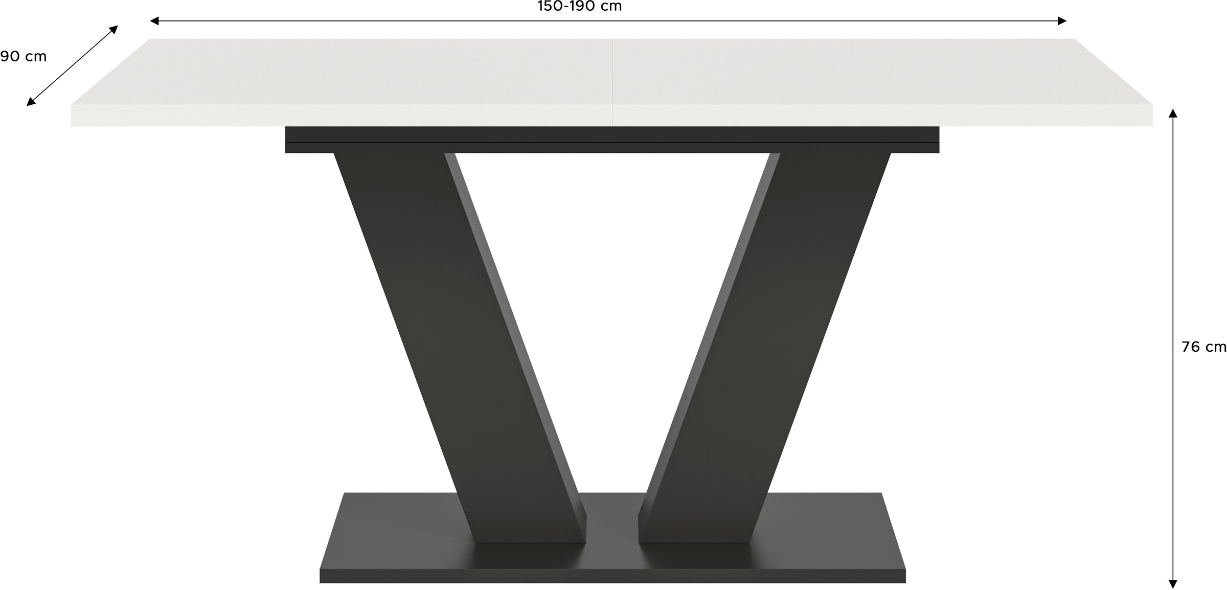 INOSIGN Esstisch »Motus, ausziehbar 150 -190 cm, inklusive 40 cm Einlegeplatte«, V-Gestell mit Bodenplatte, Tisch, Küchentisch, Esszimmer, Küche