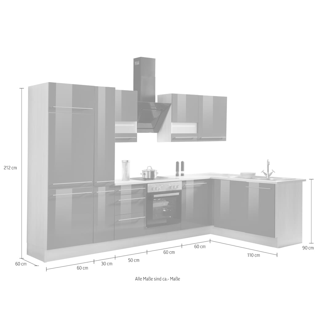 OPTIFIT Winkelküche »Bern«, Stellbreite 315x175 cm,wahlweise mit E-Geräten,höhenverstellb.Füße