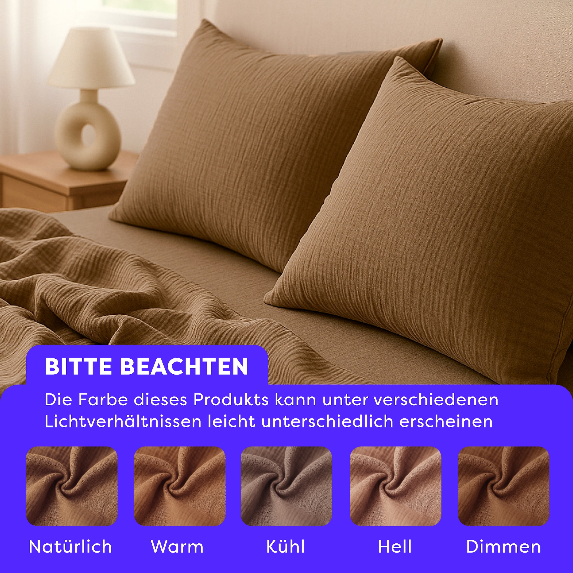 Wolkenfeld Bettwäsche »Wolkenfeld Premium Musselin mit Reißverschluss« 2 tlg. aus 100% Baumwolle – Atmungsaktiv & Weich – inkl. Kissenbezug 80x80