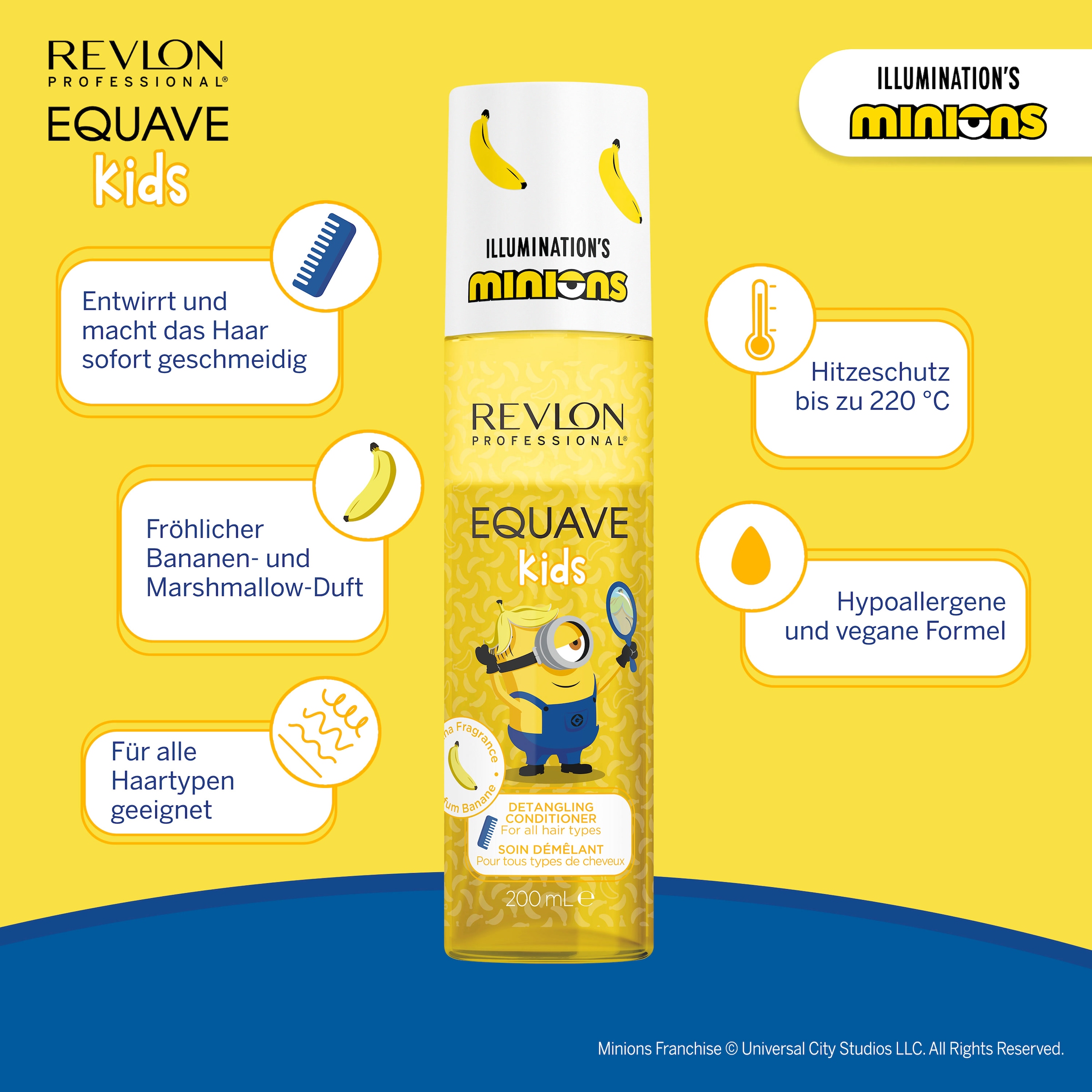 REVLON PROFESSIONAL Leave-in Pflege »Equave Kids MINIONS Leave-In Hydro Conditioner 200ml« Vegan & Dermatologisch getestet, Special Edition