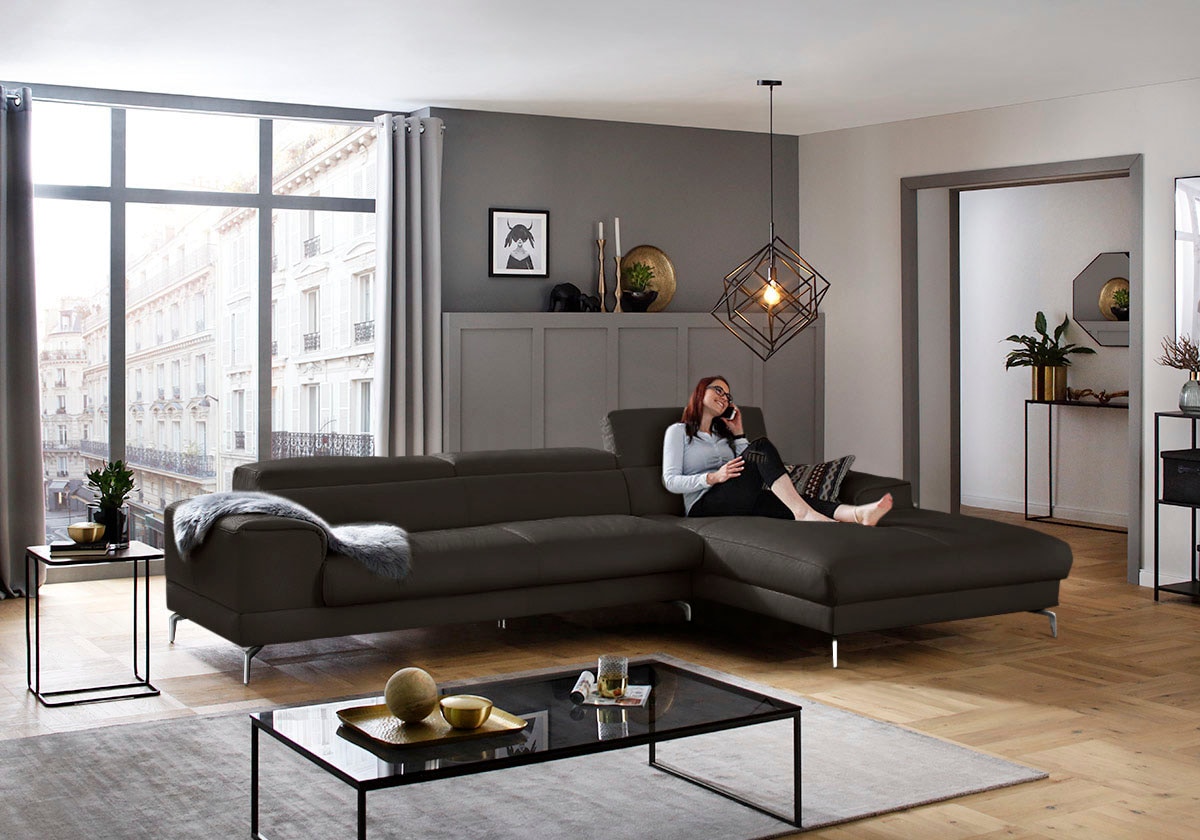 W.SCHILLIG Ecksofa »piedroo, Designsofa mit tollem Sitzkomfort, elegant und bequem, L-Form«, Kopfteilverstellung, wahlweise mit Sitztiefenverstellung, Breite 343cm