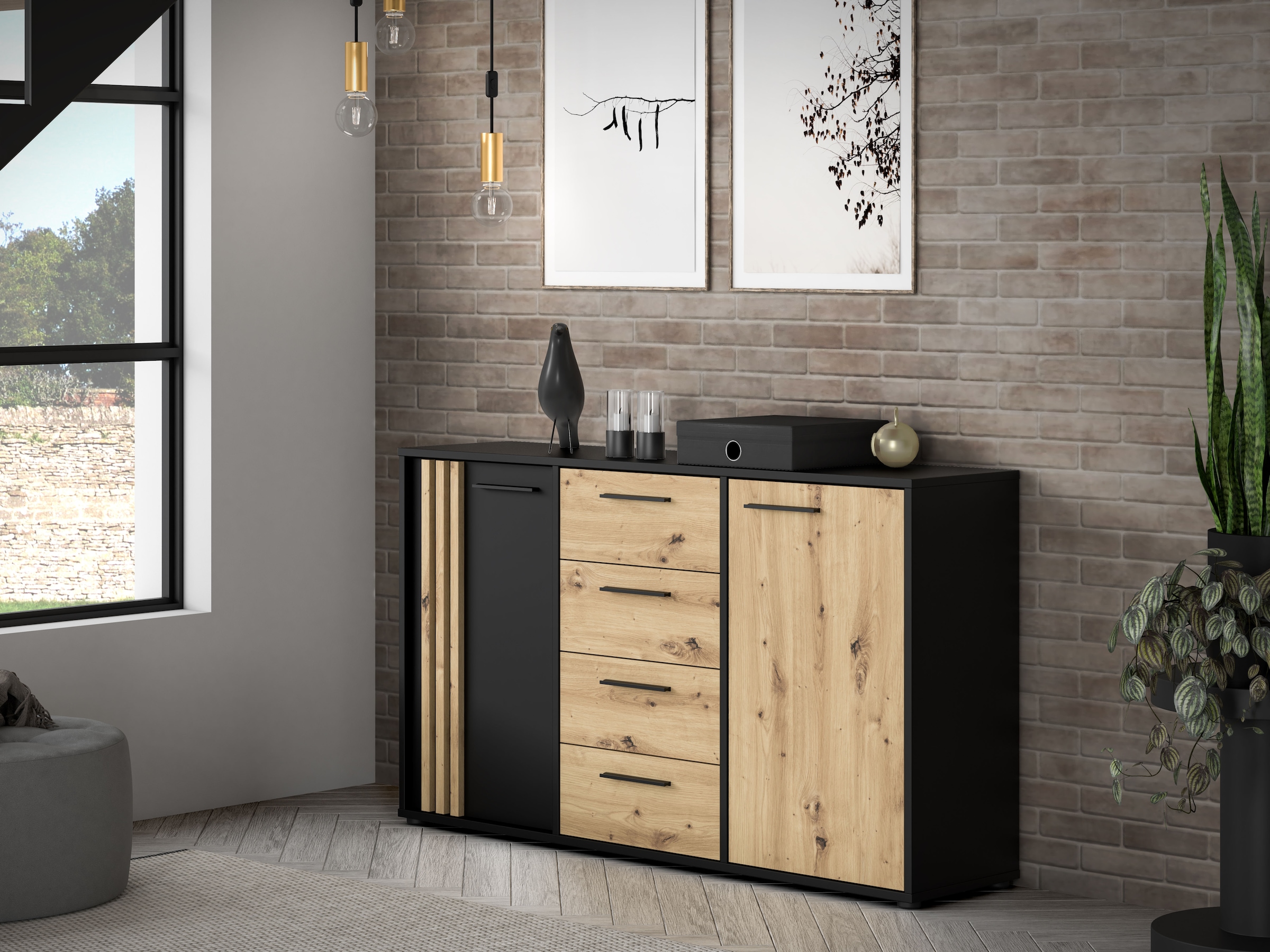 FORTE Sideboard »Cardigan«, Sideboard, 2 farbig, Stauraum, Schubkasten, Soft Close,Breite 142,6cm