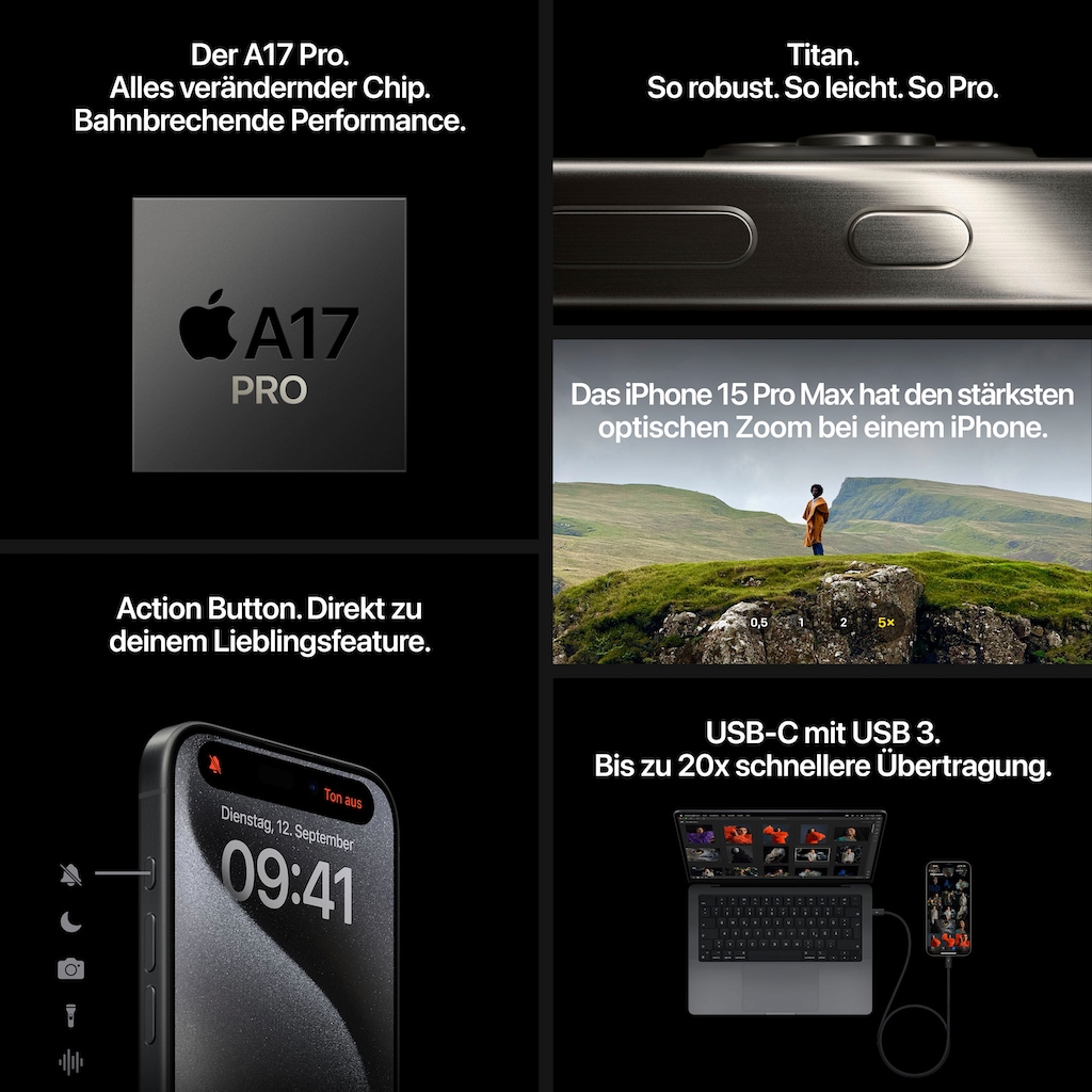 Apple Smartphone »iPhone 15 Pro Max 256GB«, White Titanium, 17 cm/6,7 Zoll, 256 GB Speicherplatz, 48 MP Kamera
