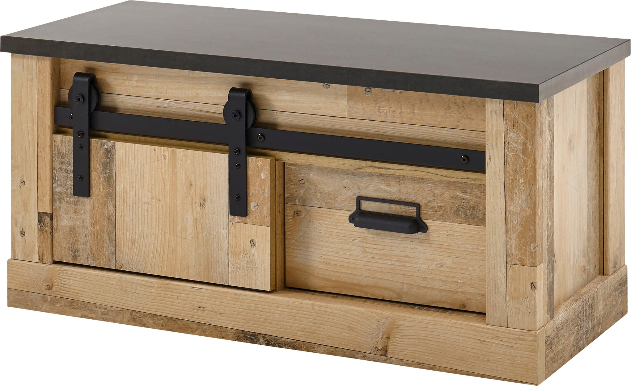 Home affaire Sitzbank »SHERWOOD«, modernes Holz Dekor, mit Scheunentorbeschlag aus Metall, Breite 93 cm