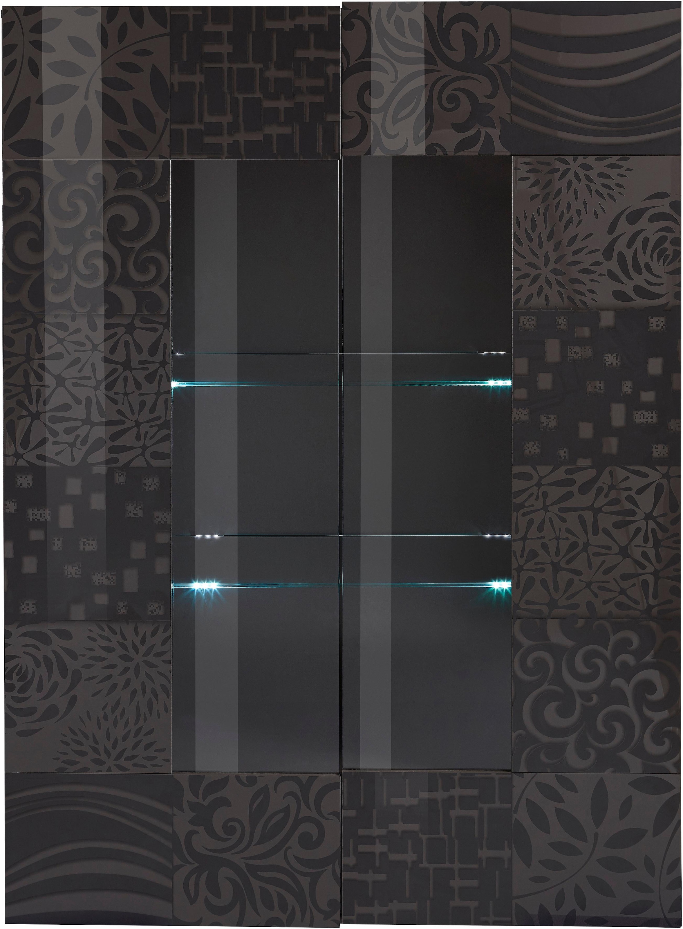 INOSIGN Vitrine »Miro«, Stauraumvitrine, Höhe 166 cm mit dekorativem Siebdruck