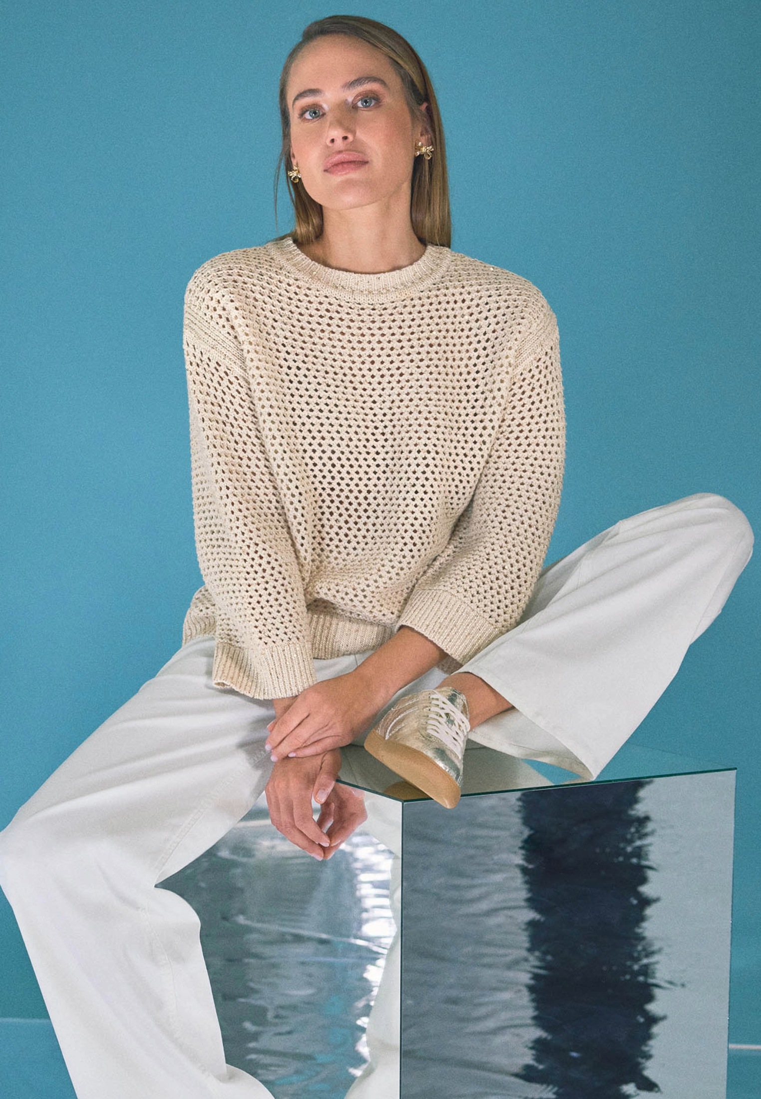 Zero Rundhalspullover »Grobstrickpullover mit Glitzer«