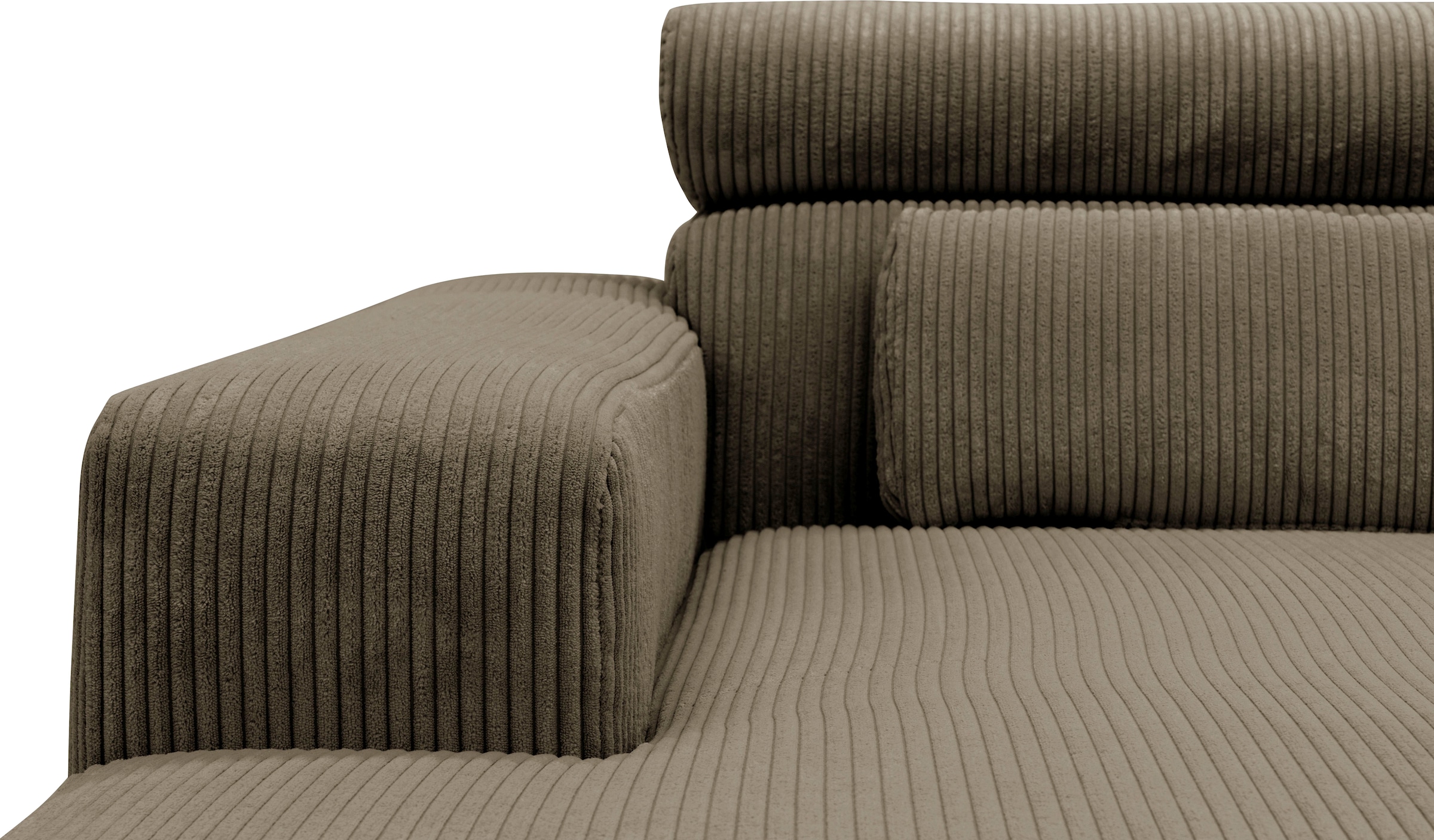 DOMO collection Ecksofa »Brandon B/T/H: 289/177/80 cm, whlw. mit Sitztiefenverstellung, L-Form«, mit Sitztiefenverstellung, Cord, schlamm