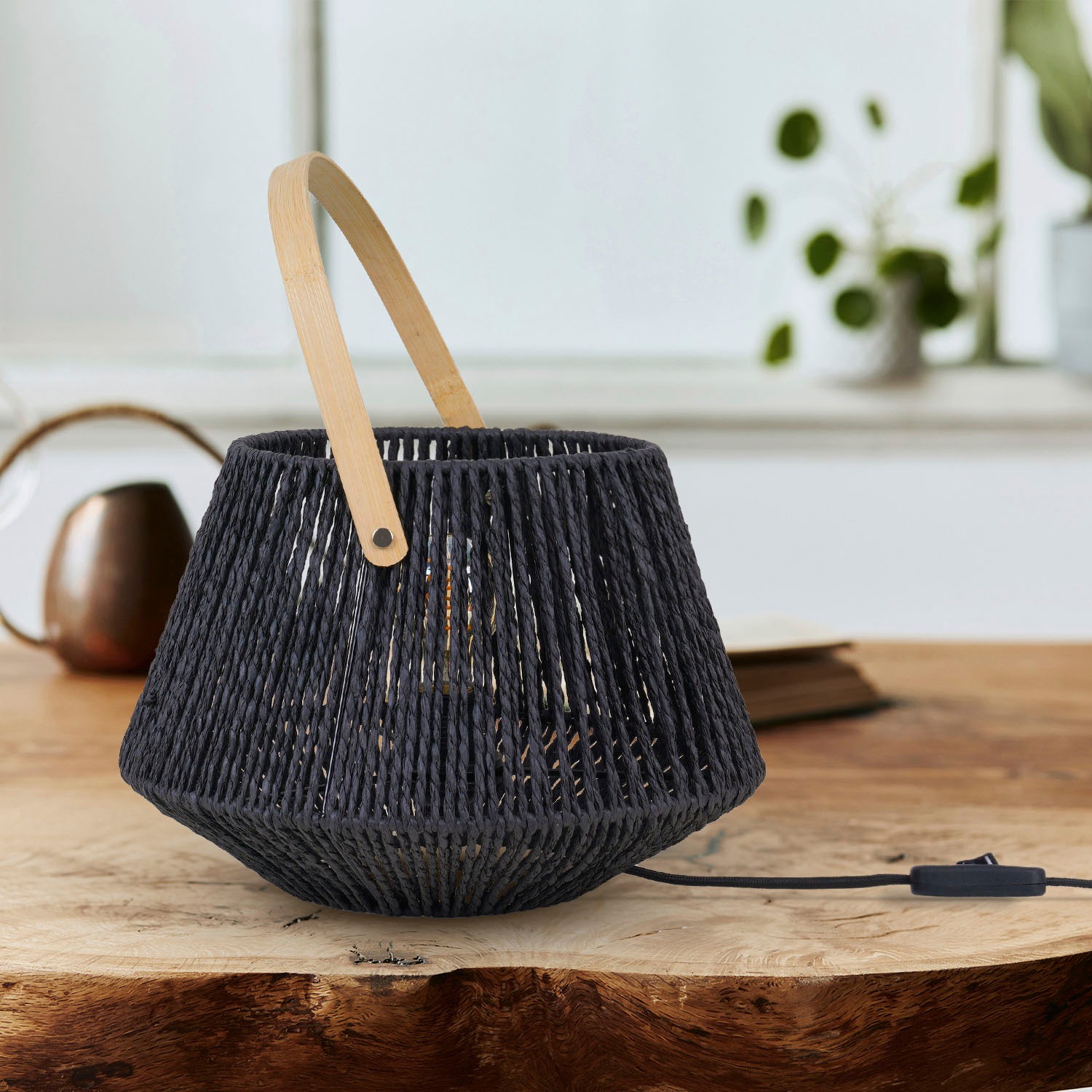 Paco Home Tischleuchte »CISCO« E27 Schreib Nachttisch Lampe Leselampe Lederband Korb E27