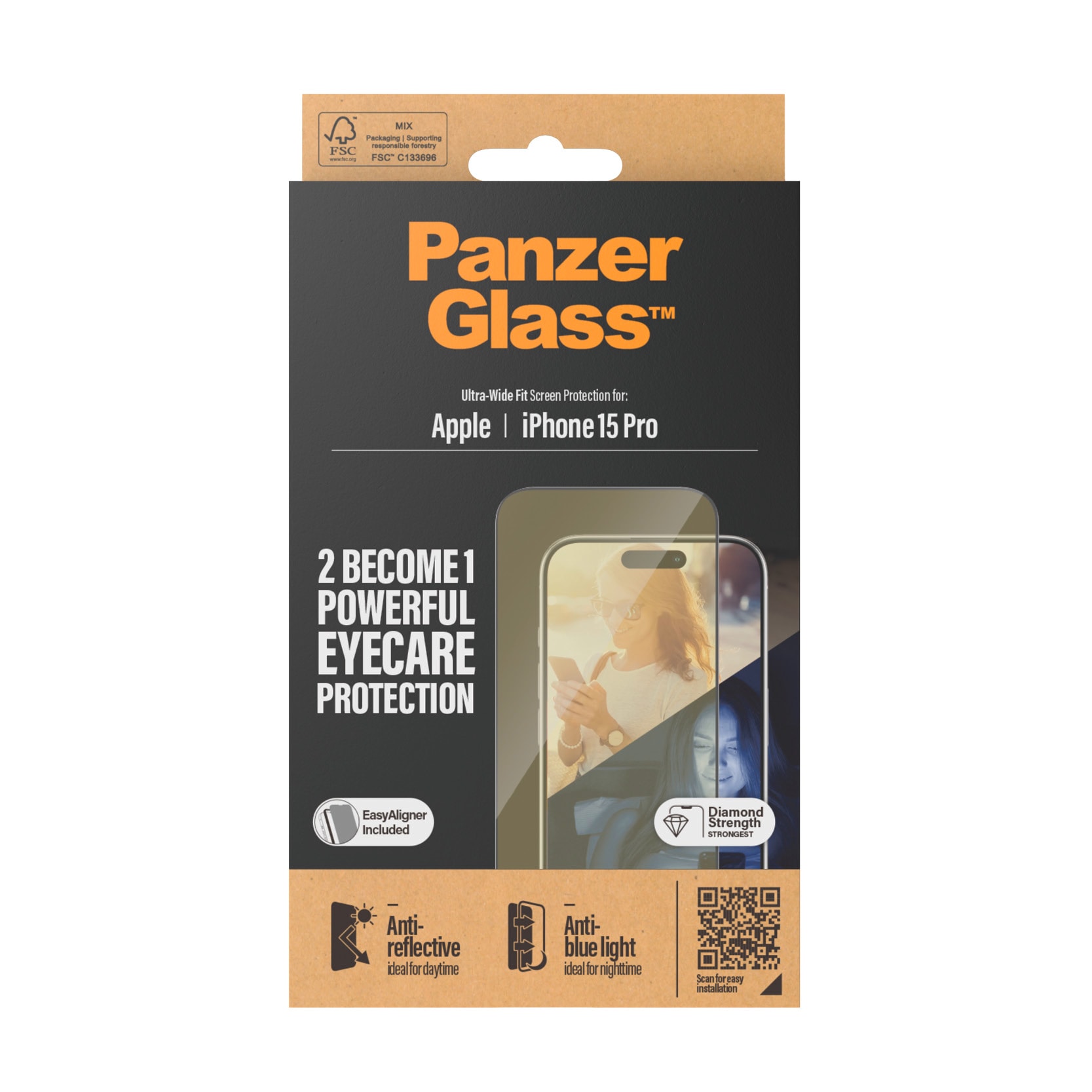 PanzerGlass Displayschutzglas »Eyecare Screen Protector«, für iPhone 15 Pro, Ultra Wide Fit