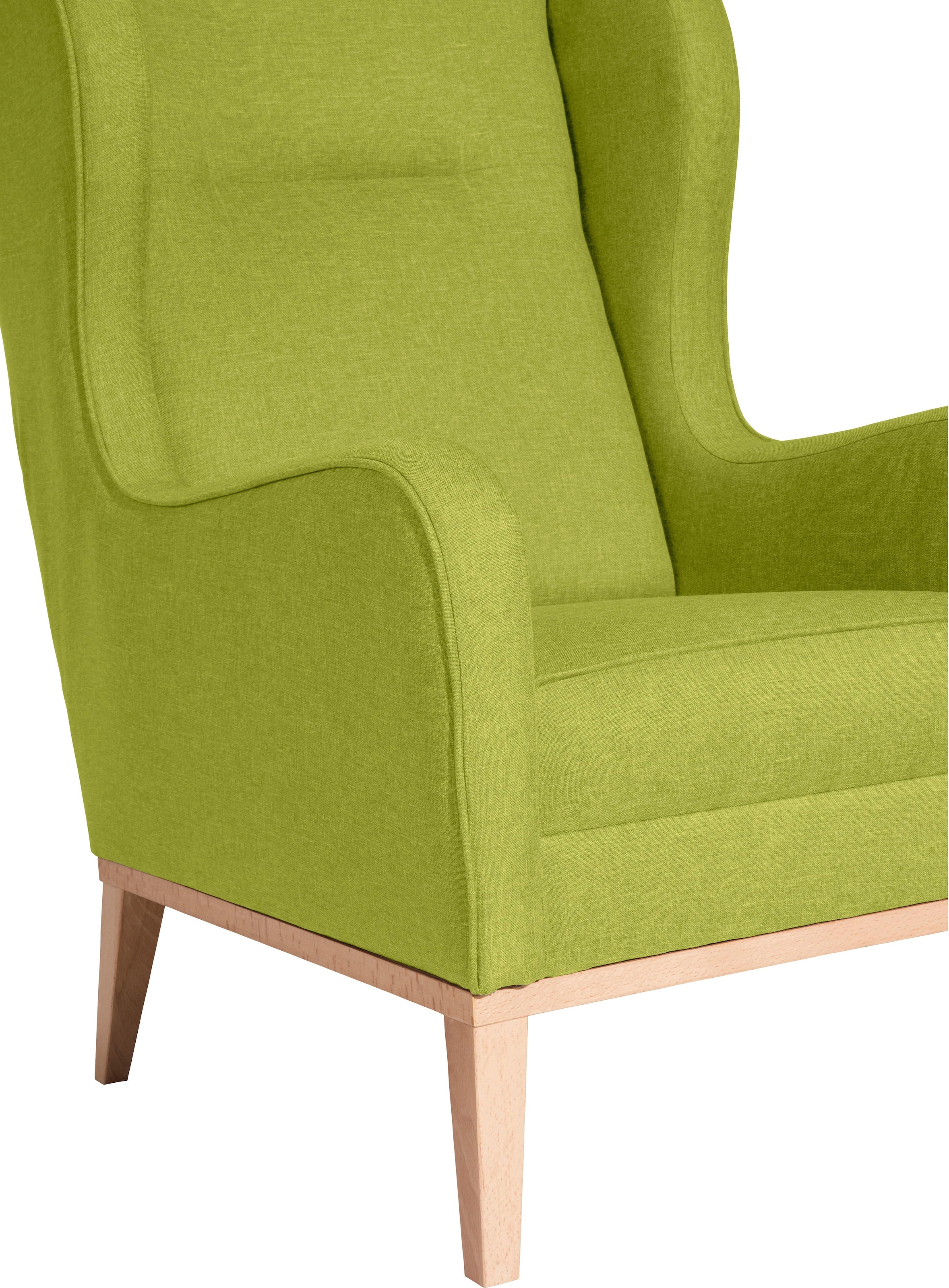 Max Winzer® Ohrensessel »Anthony eleganter Hochlehner, Designsessel, bequem und komfortabel«, mit umlaufendem Holzsockel & Kedernaht, Solitärmöbel mit hohem Holzfuß