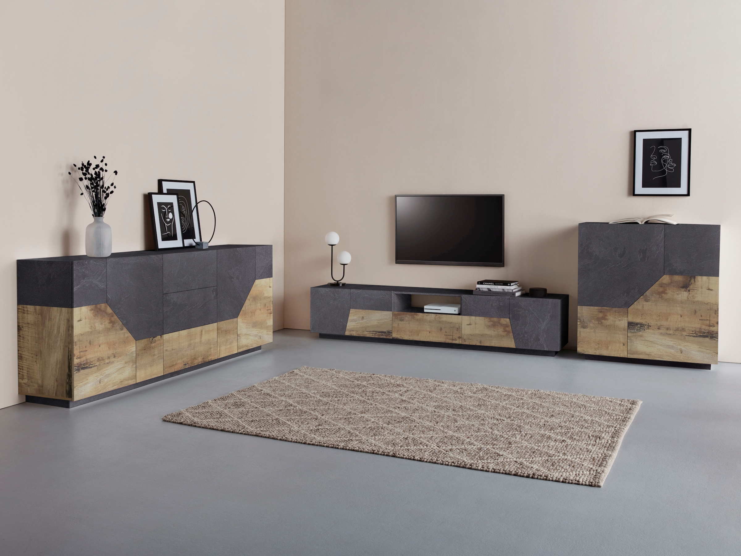 INOSIGN Lowboard »ALIEN- TV-Board, mit 4 Türen, 1 Schublade und 1 offenes Fach«, TV-Kommode Breite ca. 220 cm "Made in Italy"