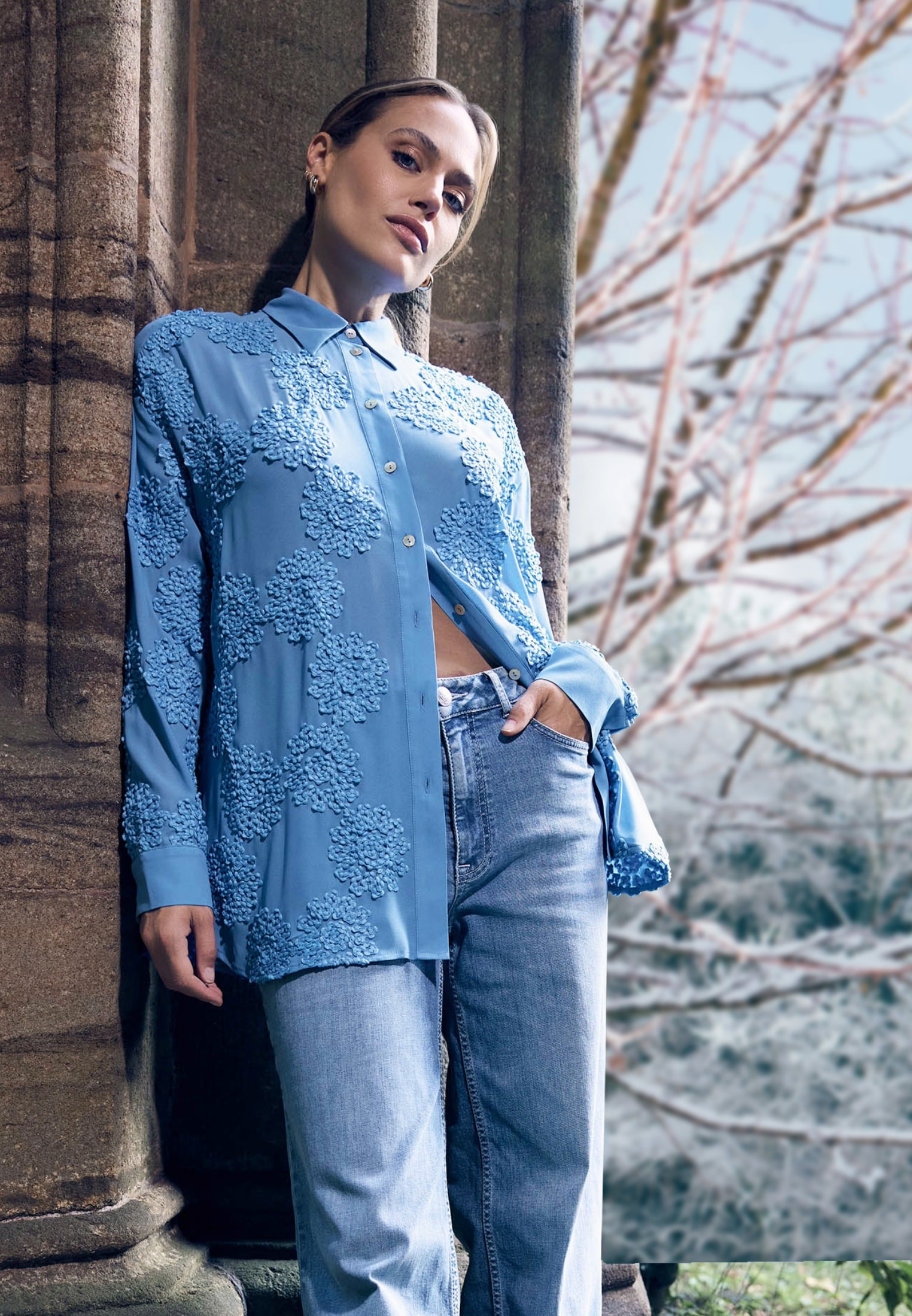 Zero Hemdbluse »Hemdbluse mit Stickerei«