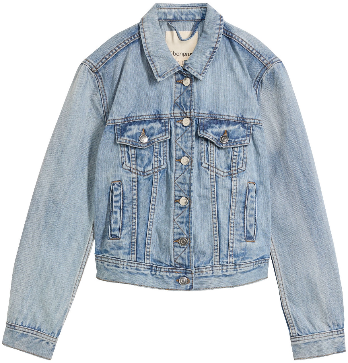 bonprix Jeansjacke casual Stil, aus Baumwoll-Denim, schmale Passform, coole Waschung