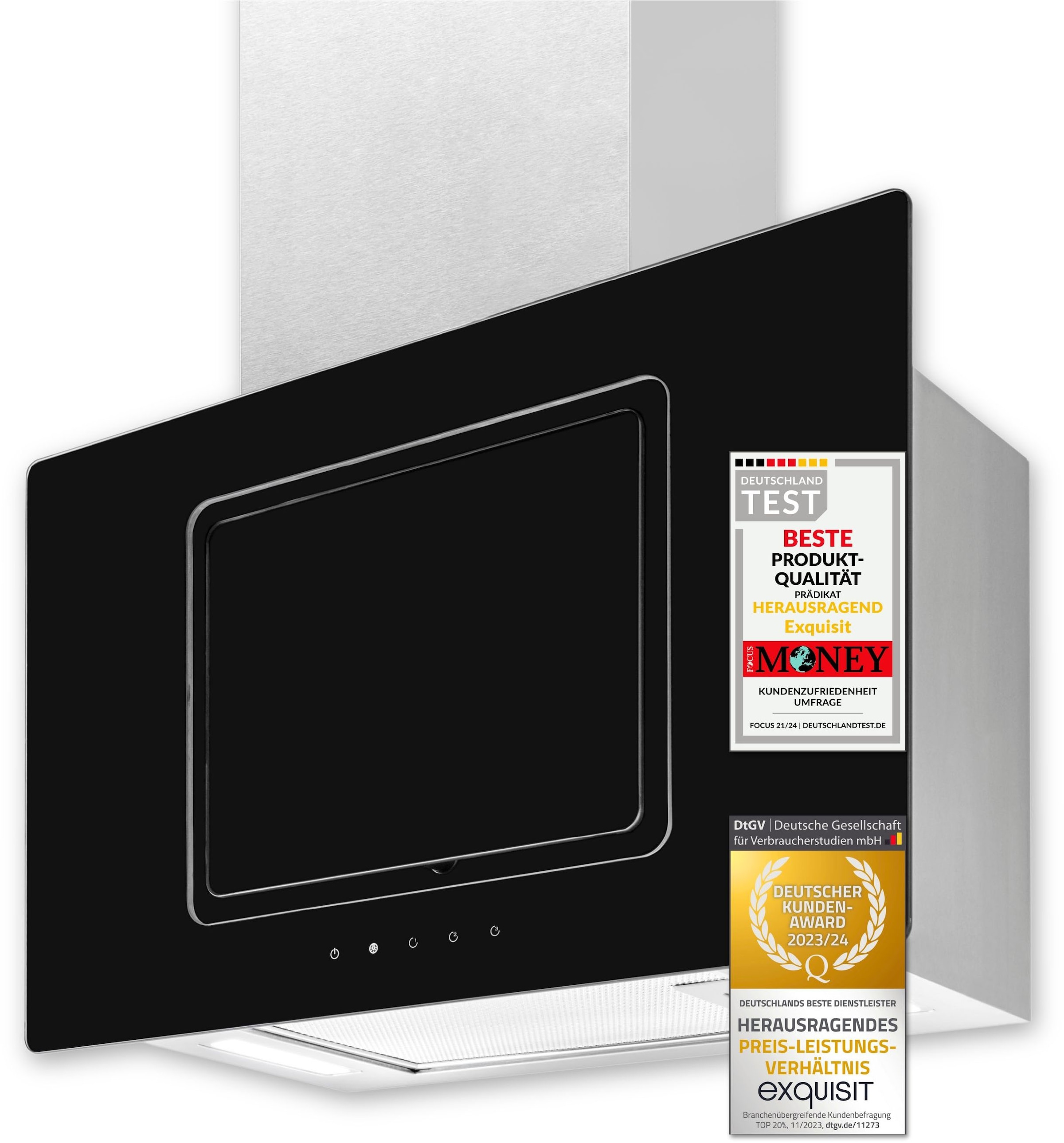 exquisit Kopffreihaube »KFD 60‐9 DUO Inox« Bewegungsfreiheit über Kochfeld, Absaugung von unten & oben