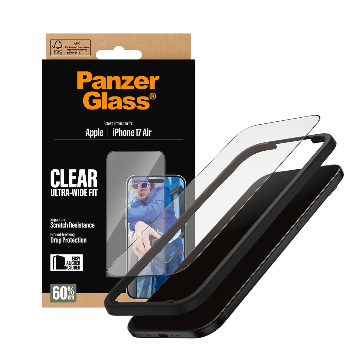 CARE by PanzerGlass Displayschutzglas »Ultra-Wide Fit Screen Protector« für Apple iPhone Air Displayschutzfolie, Schutzfolie, Bildschirmschutz, kratz- & stoßfest