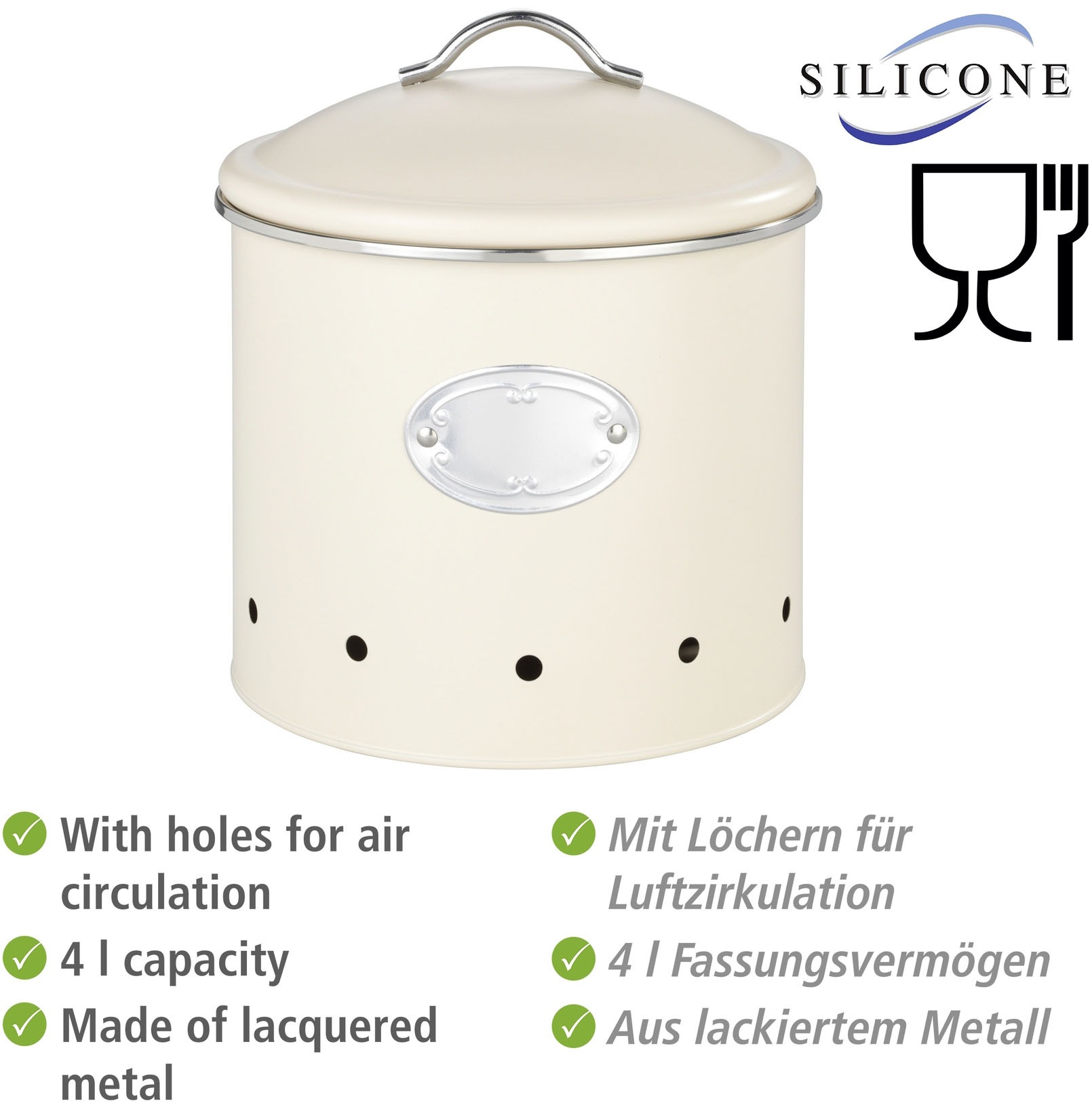 WENKO Vorratsdose »Modell Nero«, (1 tlg.), Aufbewahrungsdose für Lebensmittel mit Deckel & Luftlöchern, 4 L