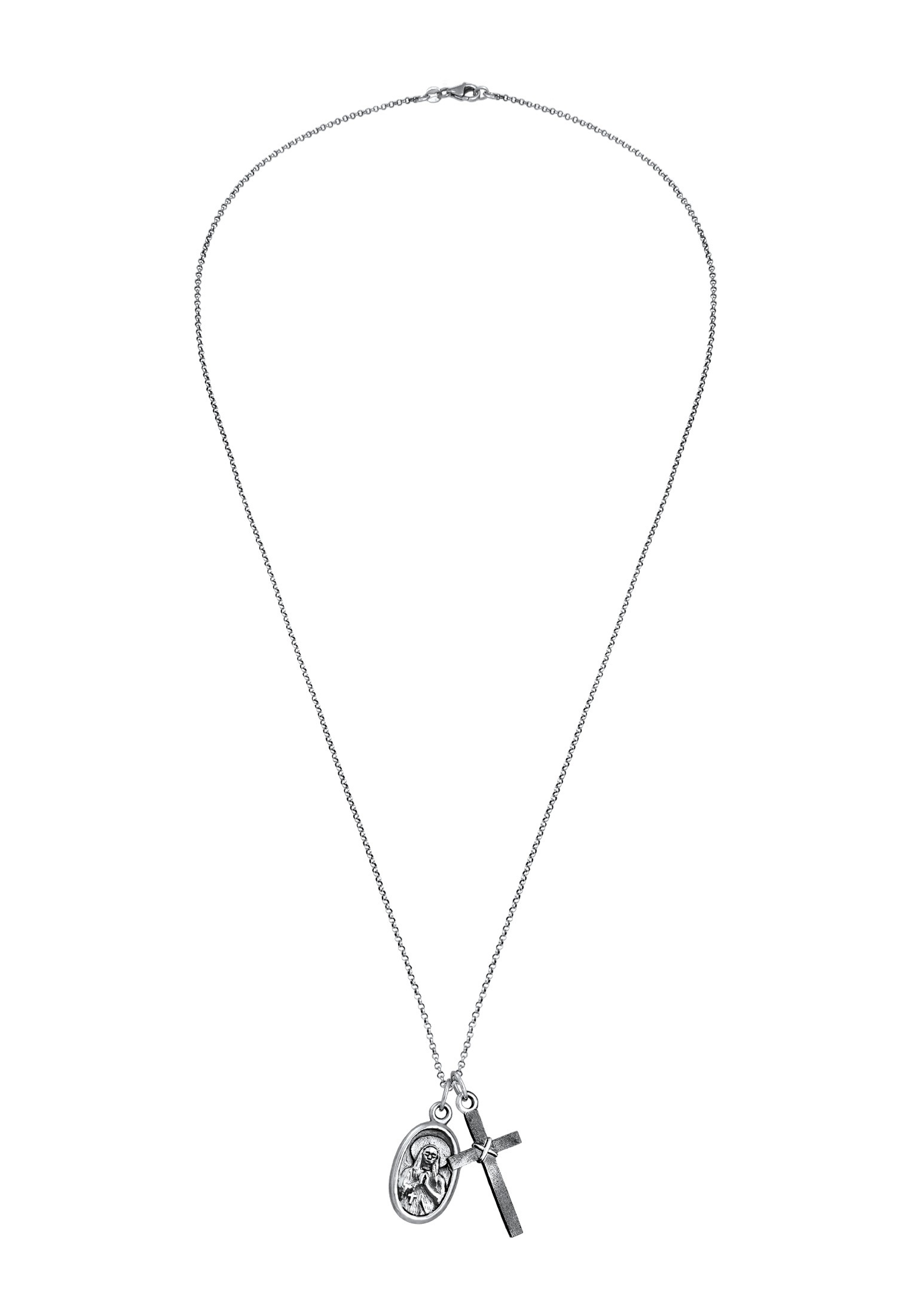 Kuzzoi Lange Kette »Halskette Herren Marienbild Kreuz Schutz Symbol 925 Silber«