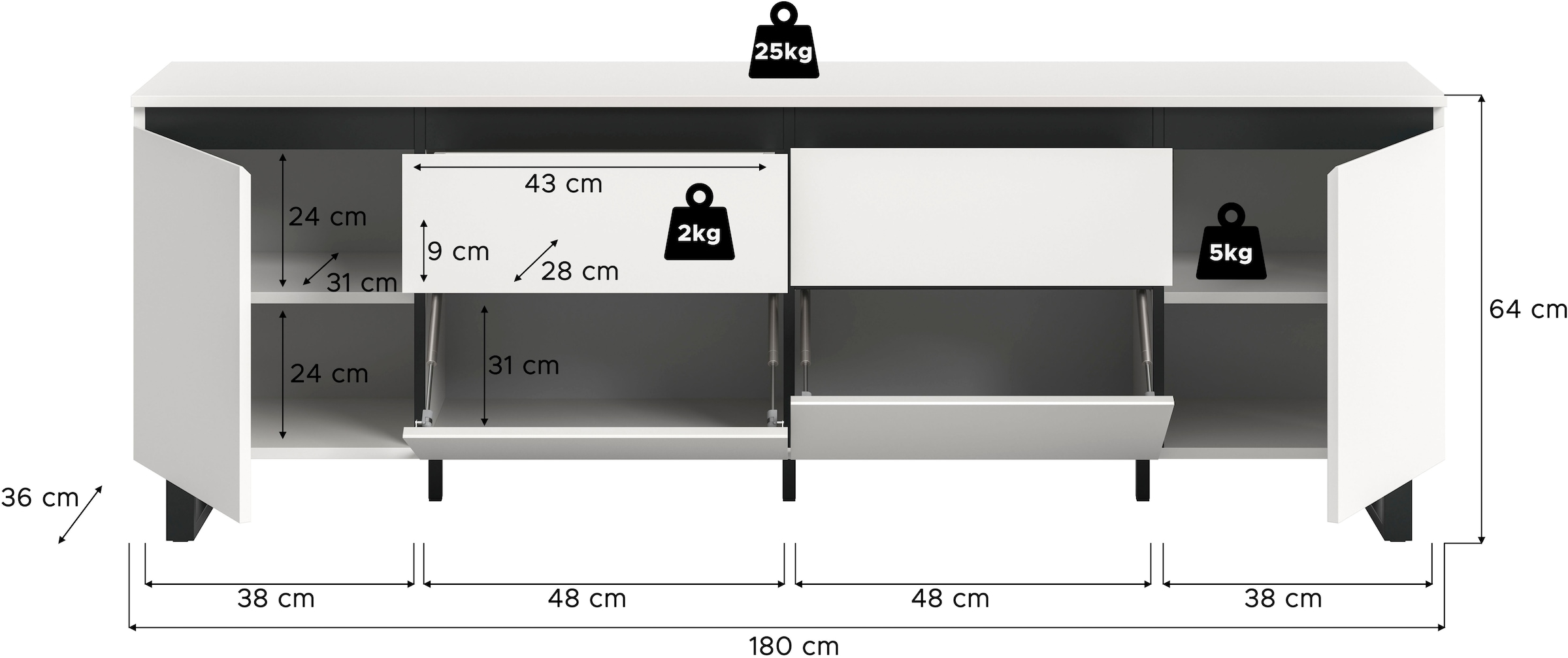 Home affaire Lowboard »TOMA, 188cm breit, Metall-Kufen-Fuß, 2 Türen, 2 Schubkästen,2 Klappen« TV-Lowboard, Mediaschrank, Mediaboard, TV-Schrank, Schrank, Board