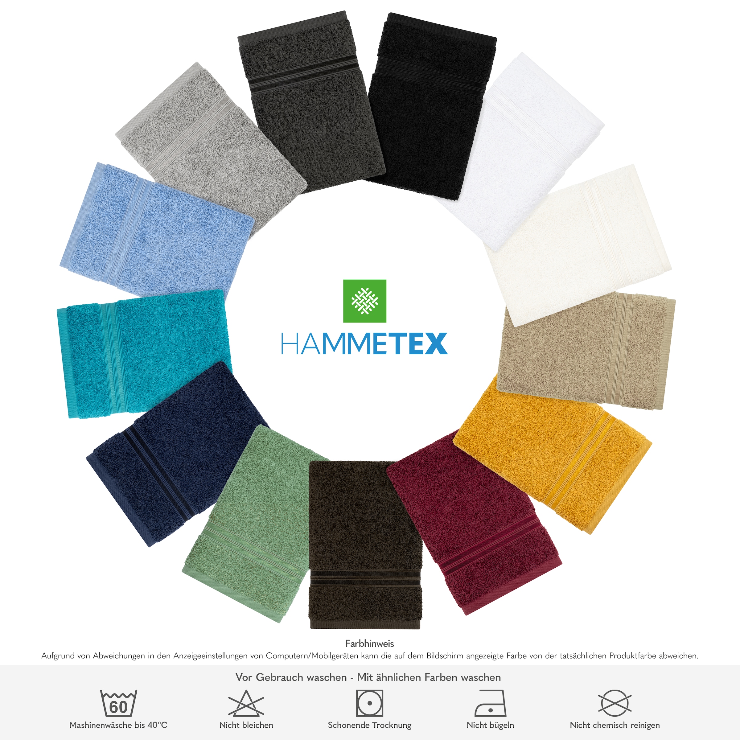 HAMMETEX Gaestehandtuecher »5er Set, 30x50 cm, weich & saugstark, 100% Baumwolle« mit Bordüre, einfarbig, Schlaufe, 100% Baumwolle Frottee
