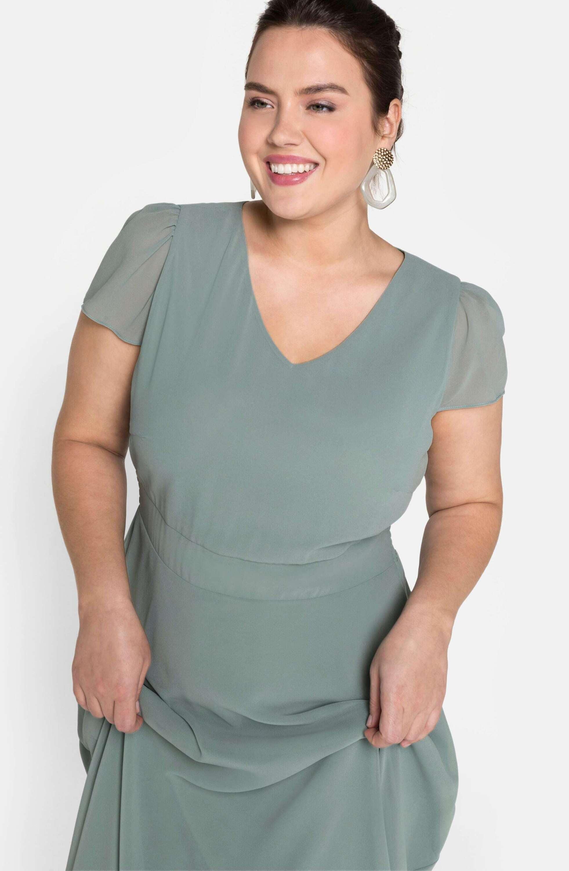 Sheego Jerseykleid »Abendkleid Abendkleid mit Flügelärmeln« Ohne Taschen mit Flügelärmeln