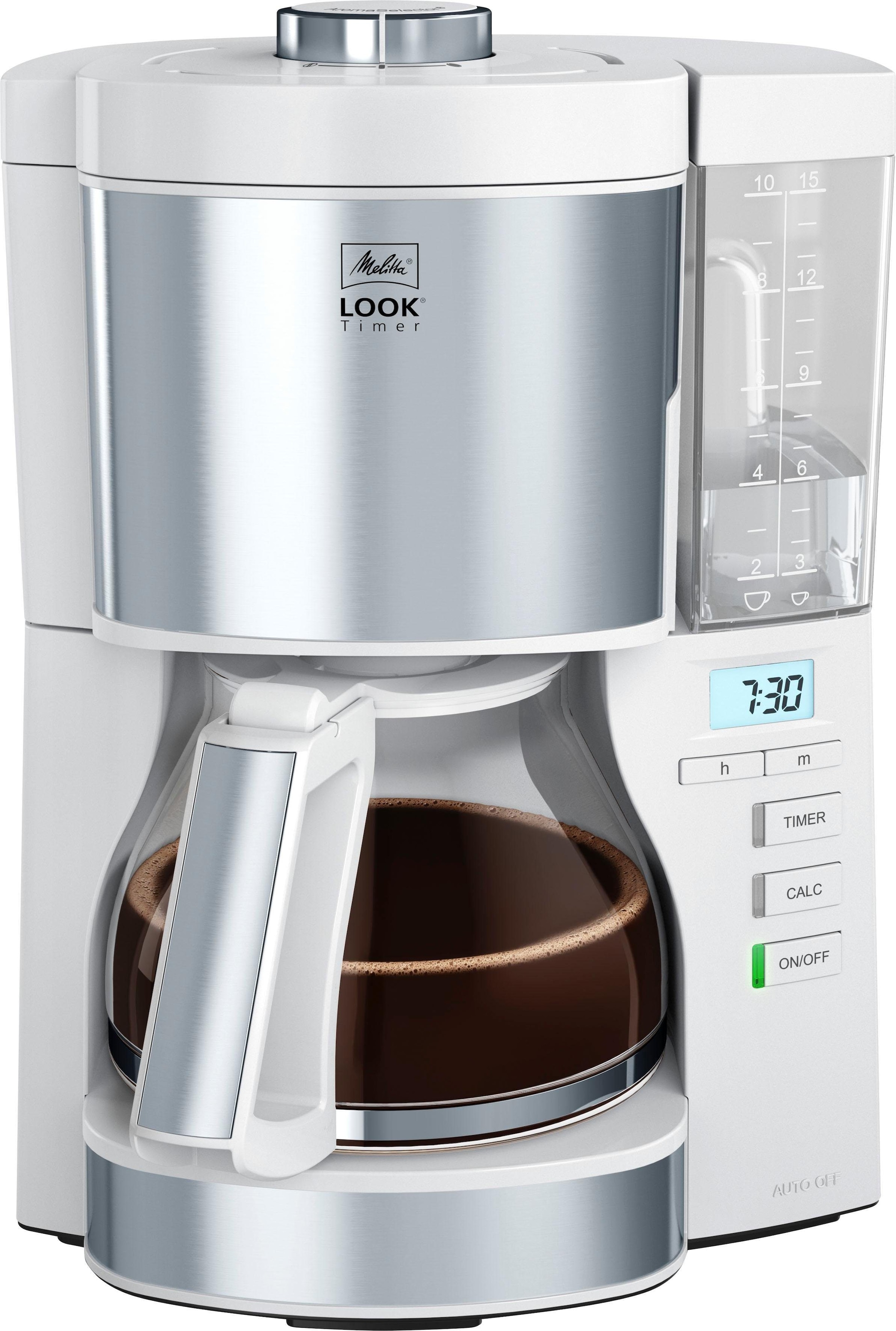 Melitta Filterkaffeemaschine »Look Timer 1025-07 weiß«, 1,25 l Kaffeekanne, Papierfilter, 1x4