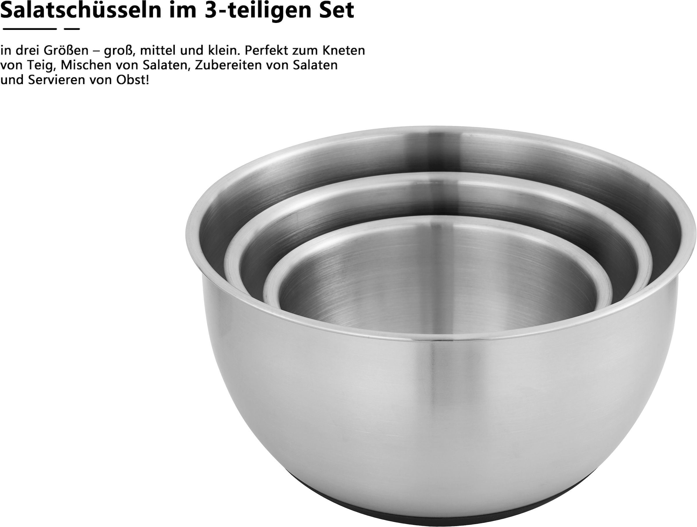 OTTO home Schüssel »Sissela, inkl. Deckel, Ø 16 / 20 / 24 cm« 3 aus Edelstahl 18/10 Ideal zum Zubereiten, Lagern und Servieren von Speisen