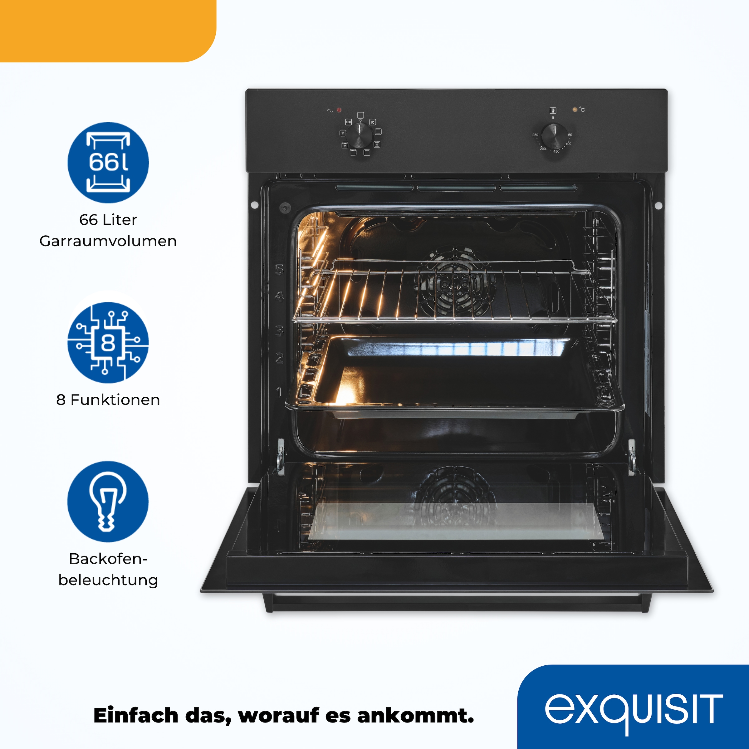 exquisit Einbaubackofen »EBE367-U-120 mattschwarz«