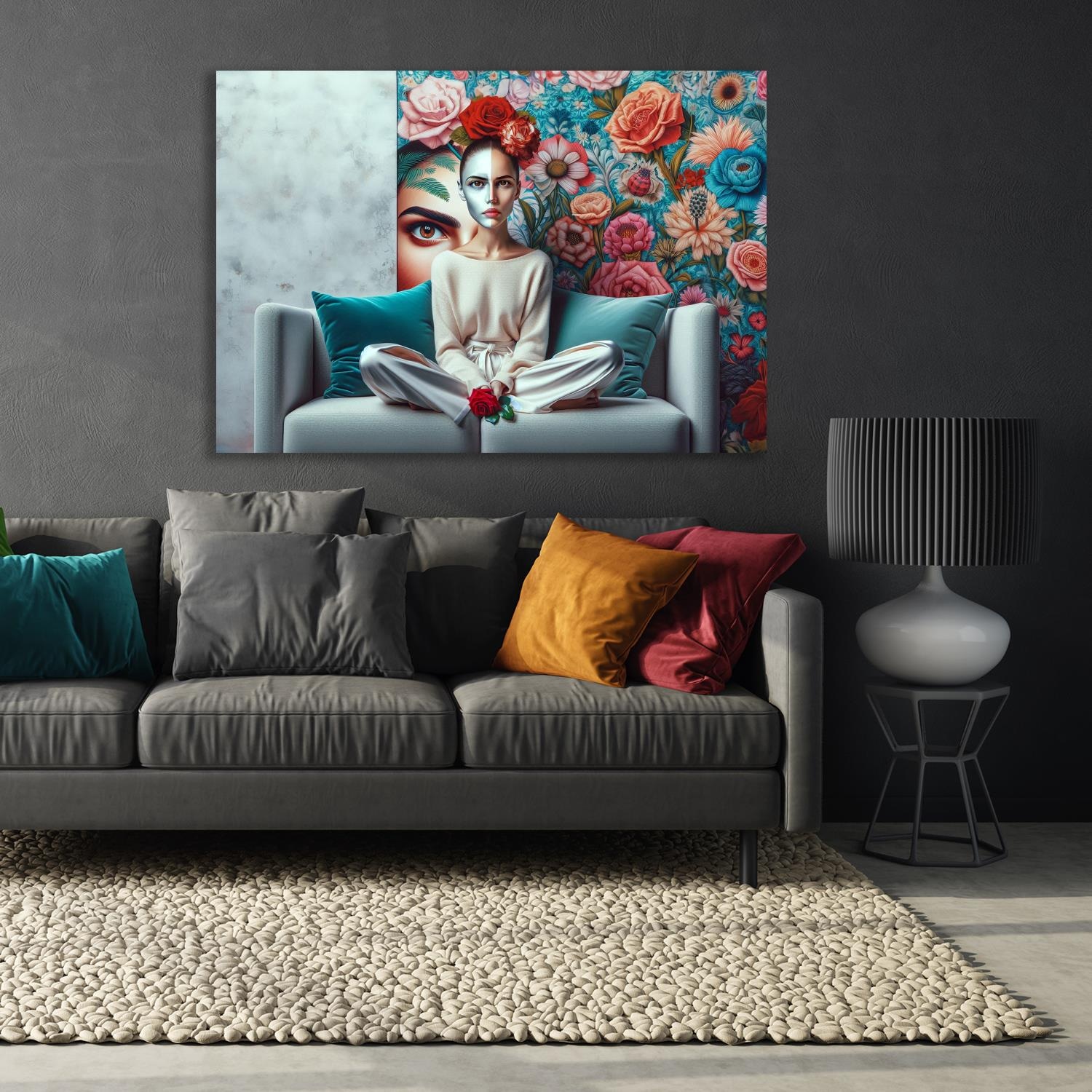 queence Acrylglasbild »Das Blumenzimmer - Katharina Kolenda«, Fantasy-Frau-Blumen-Blumenbilder, (1 St.), Kunst, knallige Farben, bunt