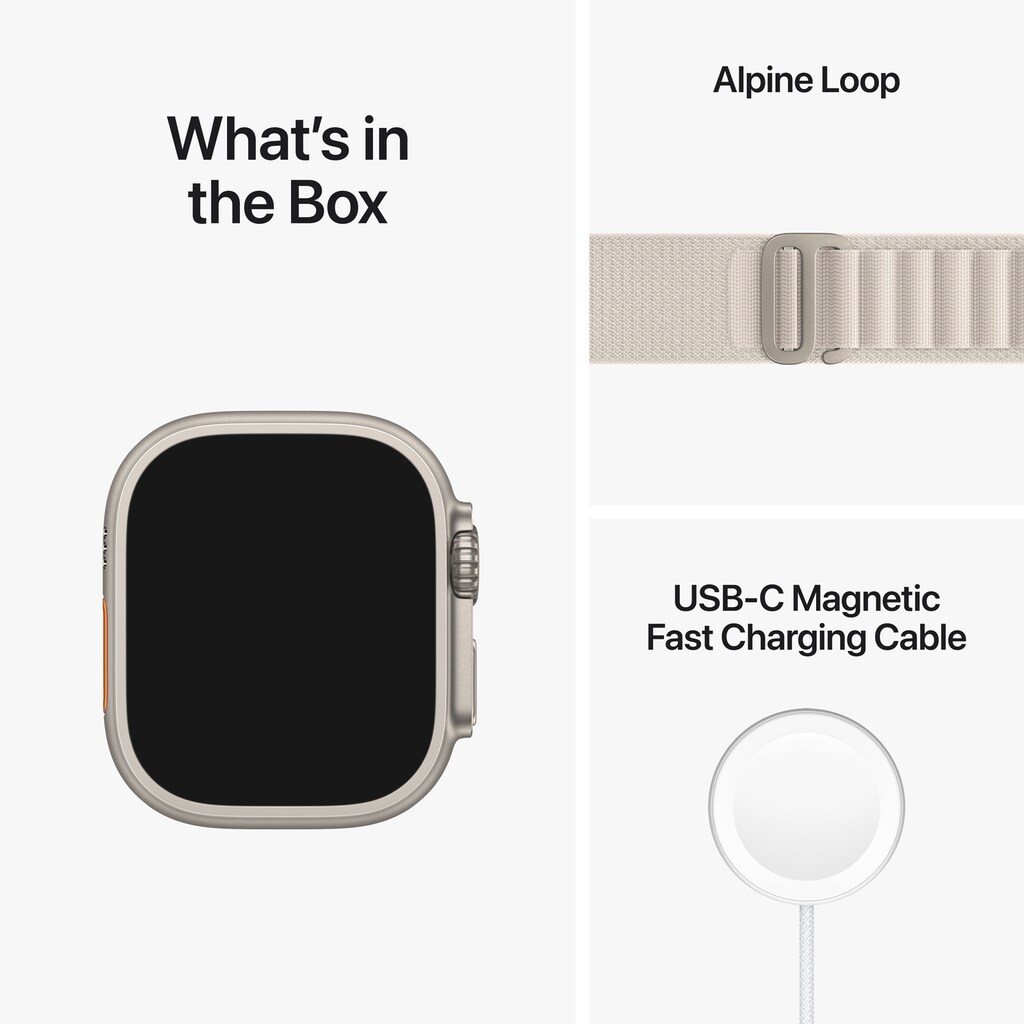 Apple Smartwatch »Ultra, GPS + Cellular, Titan, 49 mm mit Alpinarmband, S«, (Watch OS)