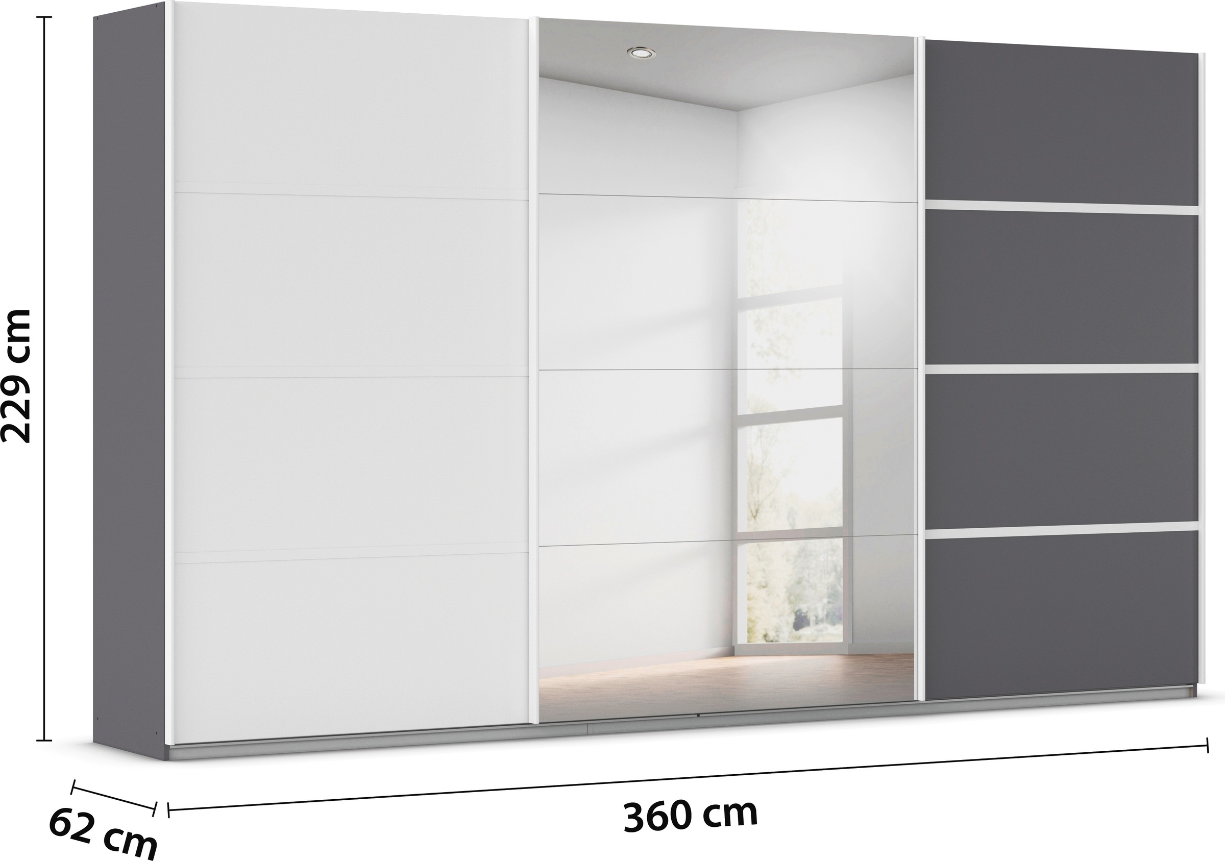 rauch Kleiderschrank »Schwebetürenschrank OTTO´s Choice Garderobe Schrank TOP ANGEBOT Avola«, (in 3 verschiedenen Ausstattungen BASIC/CLASSIC/PREMIUM inkl. Spiegel), mit eleganten Zierleisten in Chrom, Schwarz oder Weiß MADE IN GERMANY