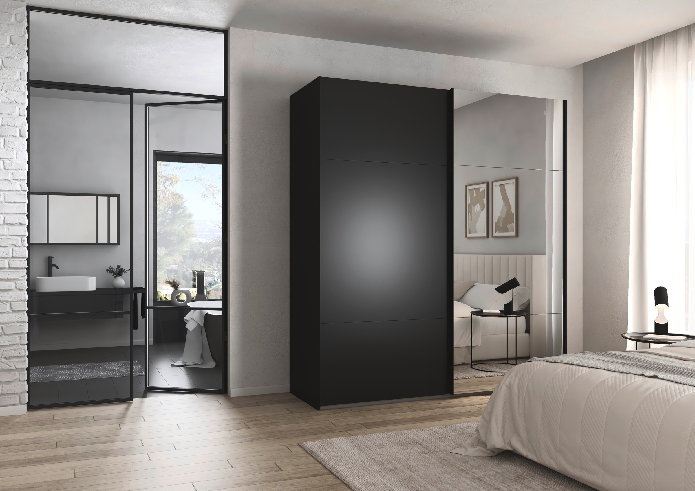 rauch Schwebetürenschrank »Kleiderschrank Schrank Garderobe Schlafzimmerschrank CONTIDO«, (in 3 verschiedenen Ausstattungen BASIC/CLASSIC/PREMIUM), aus hochwertigem Material in 6 Breiten 2 Griff-Farben MADE IN GERMANY