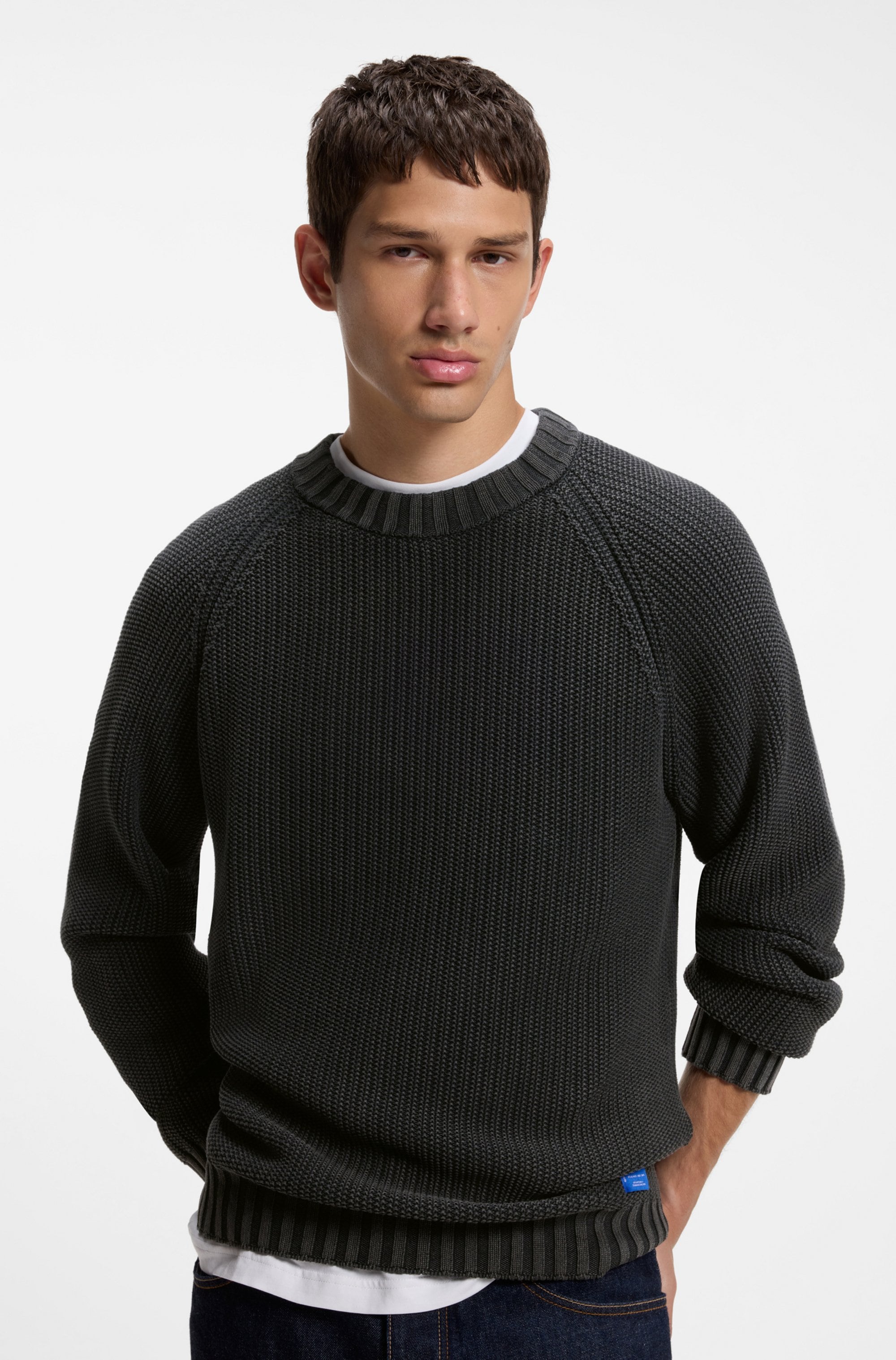 HUGO Strickpullover »Sondye« Strukturierter Rippenstrick aus reiner Baumwolle, Relaxed Fit