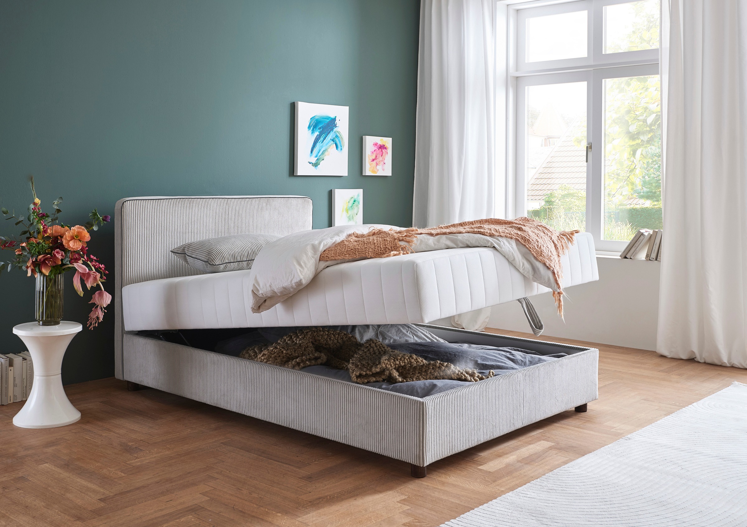 ATLANTIC home collection Bett »Corinna«, Boxbett inkl. Stauraum, Cord, erhältlich in unterschiedlichen Breiten