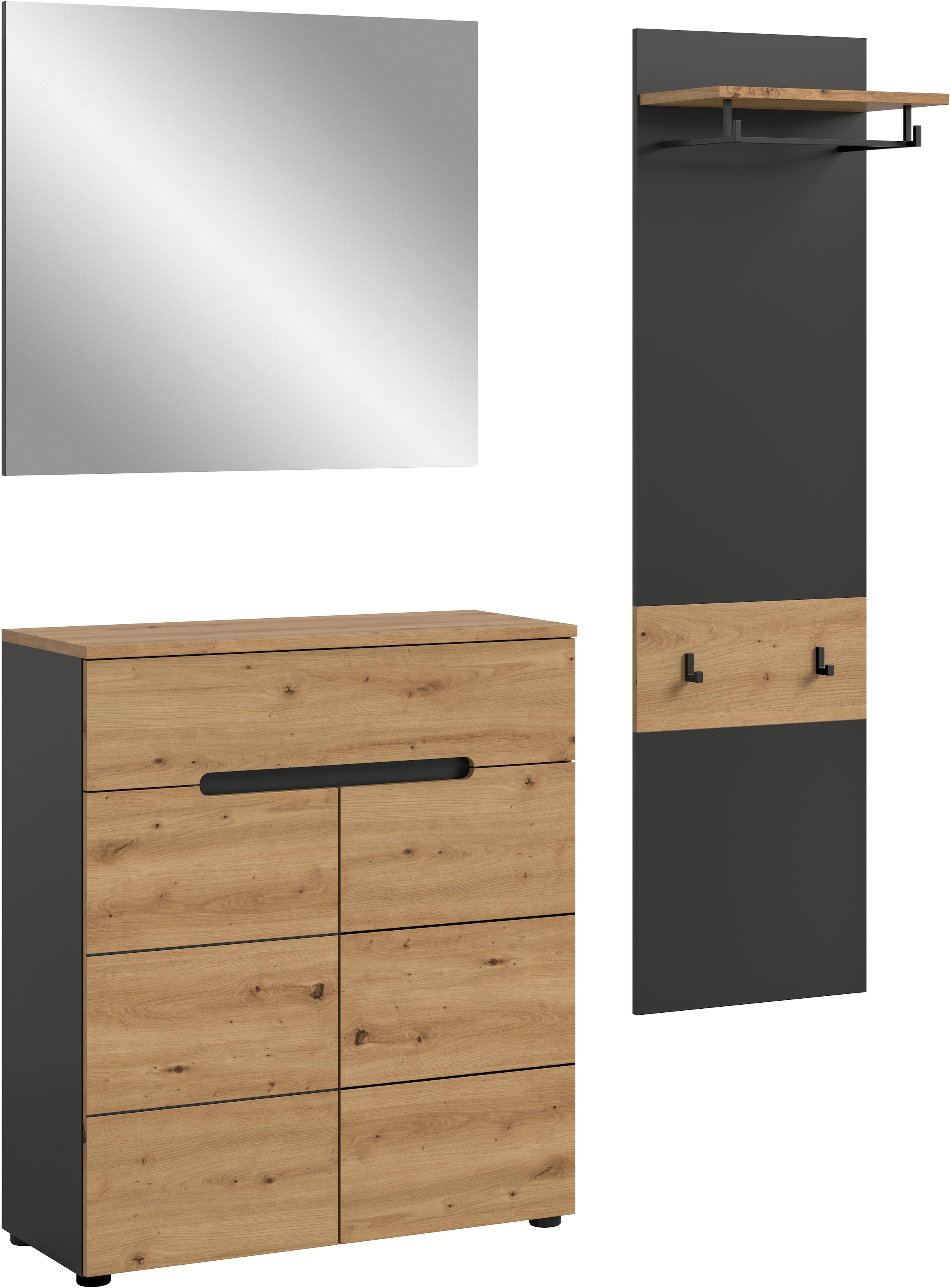 INOSIGN Garderoben-Set »REHAT, TOPSELLER!, 3-teilig, Breite 140 cm, individuell erweiterbar« Set, bestehend aus: Kommode, Spiegel und Garderobenpaneel, 3 Stk. tlg.